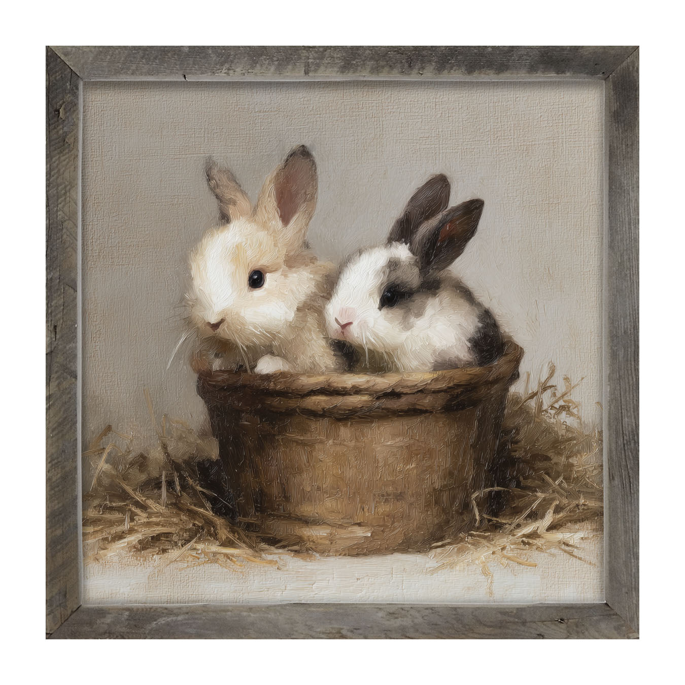 Easter Basket - Two Bunnies - Framed Art