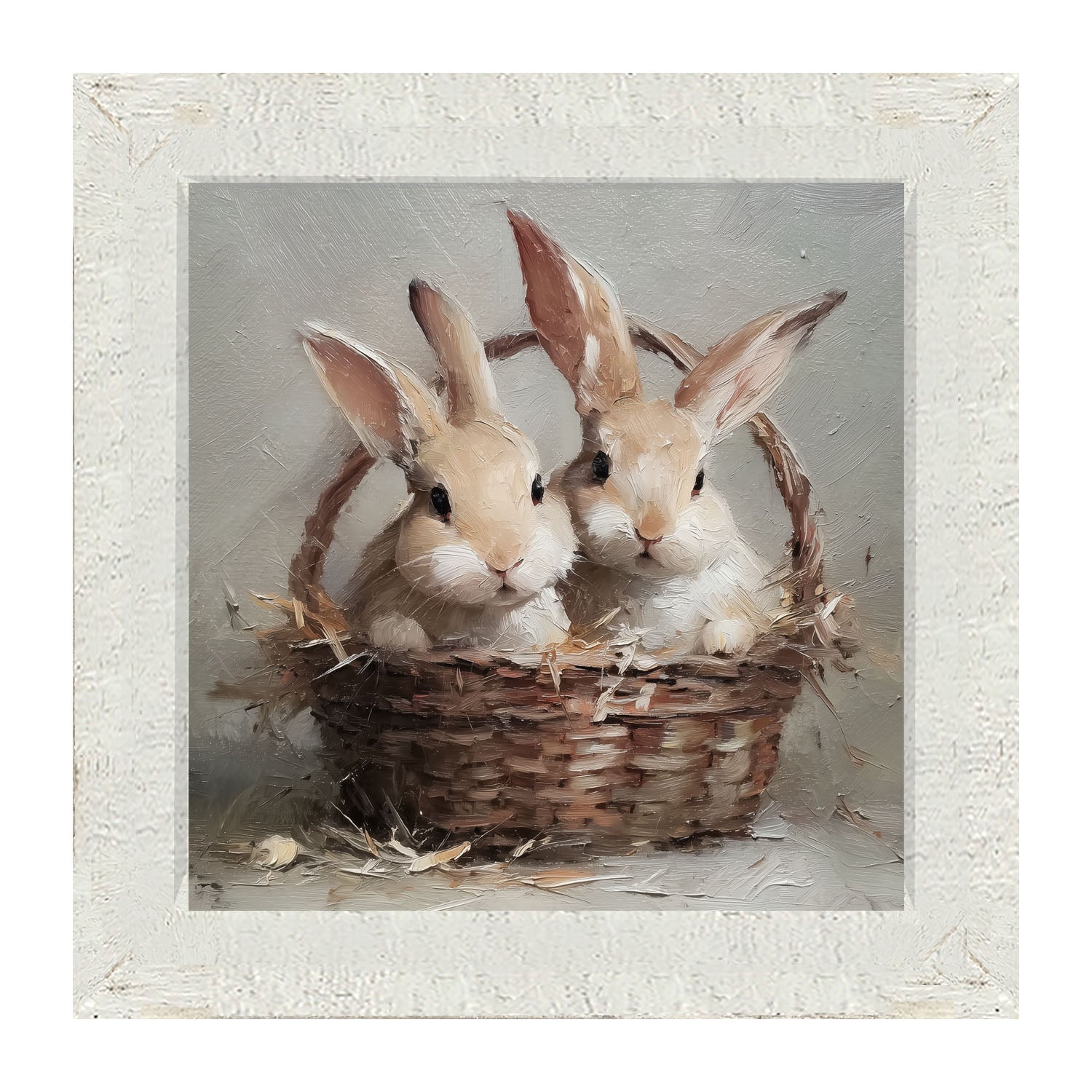 Easter Basket - Pair of Bunnies - Framed Art