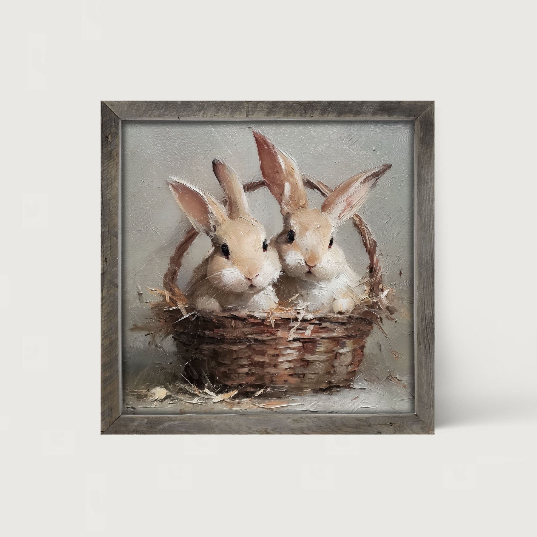 Easter Basket - Pair of Bunnies - Framed Art