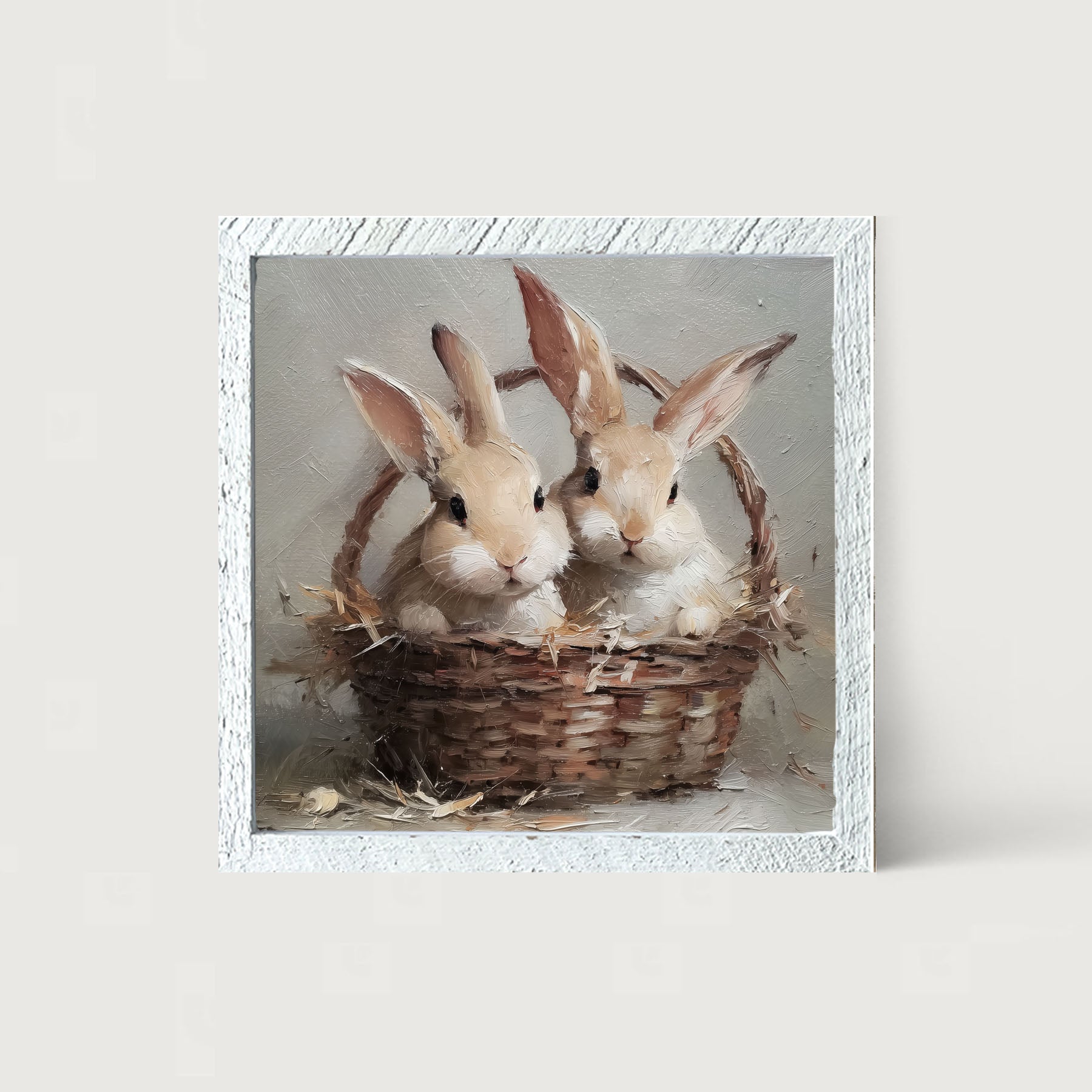 Easter Basket - Pair of Bunnies - Framed Art