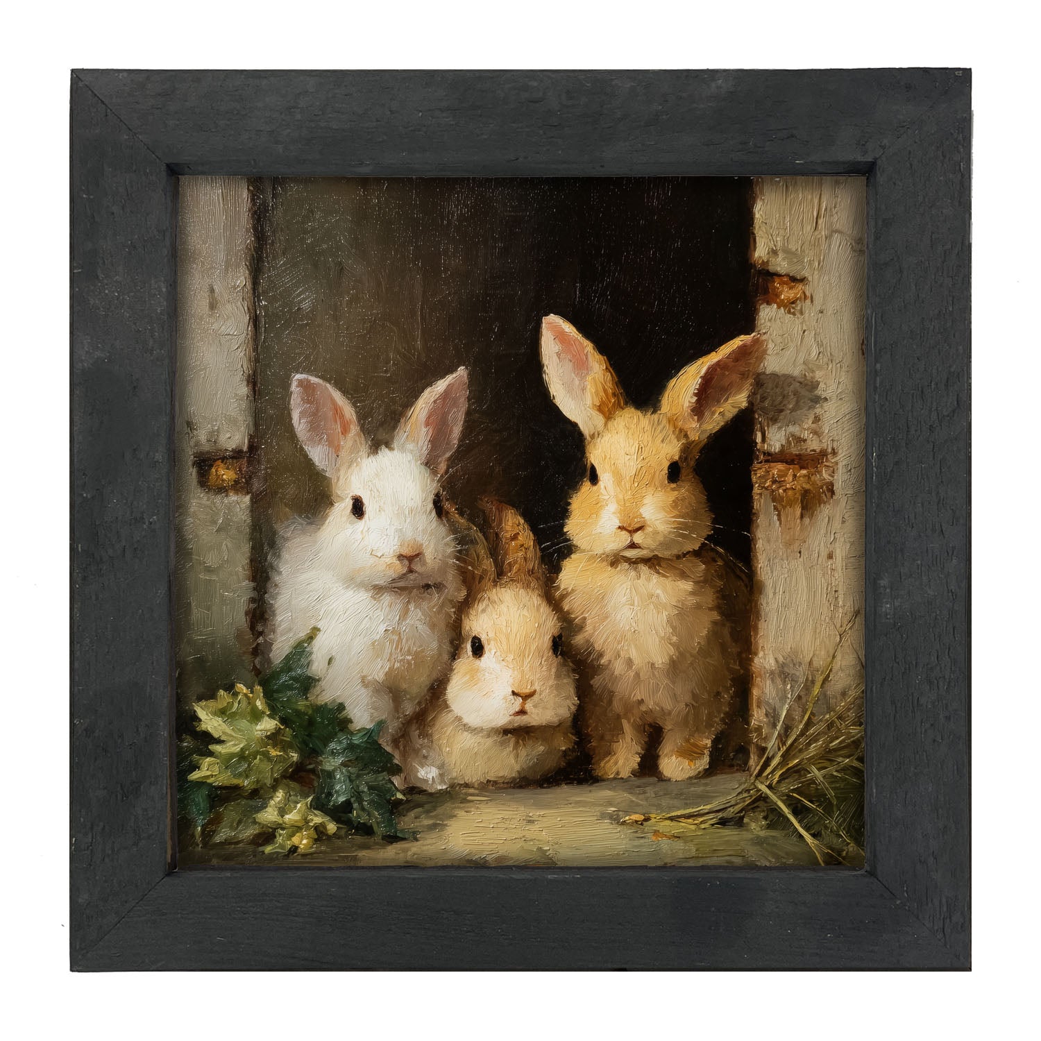 Three Rabbits in Doorway - Framed Art