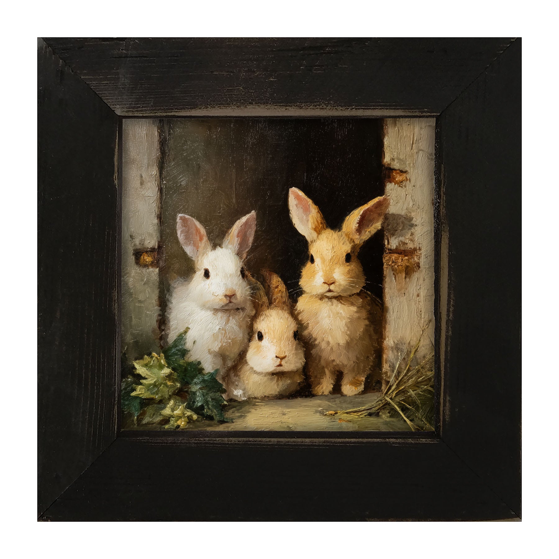 Three Rabbits in Doorway - Framed Art