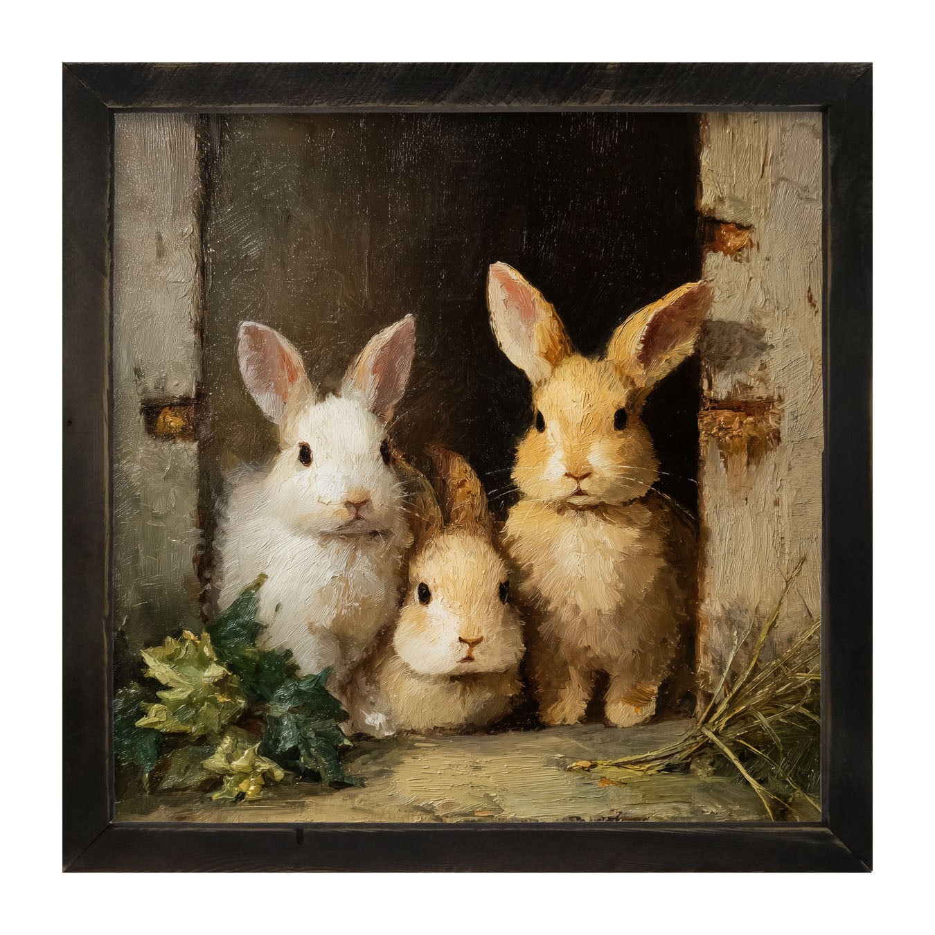 Three Rabbits in Doorway - Framed Art