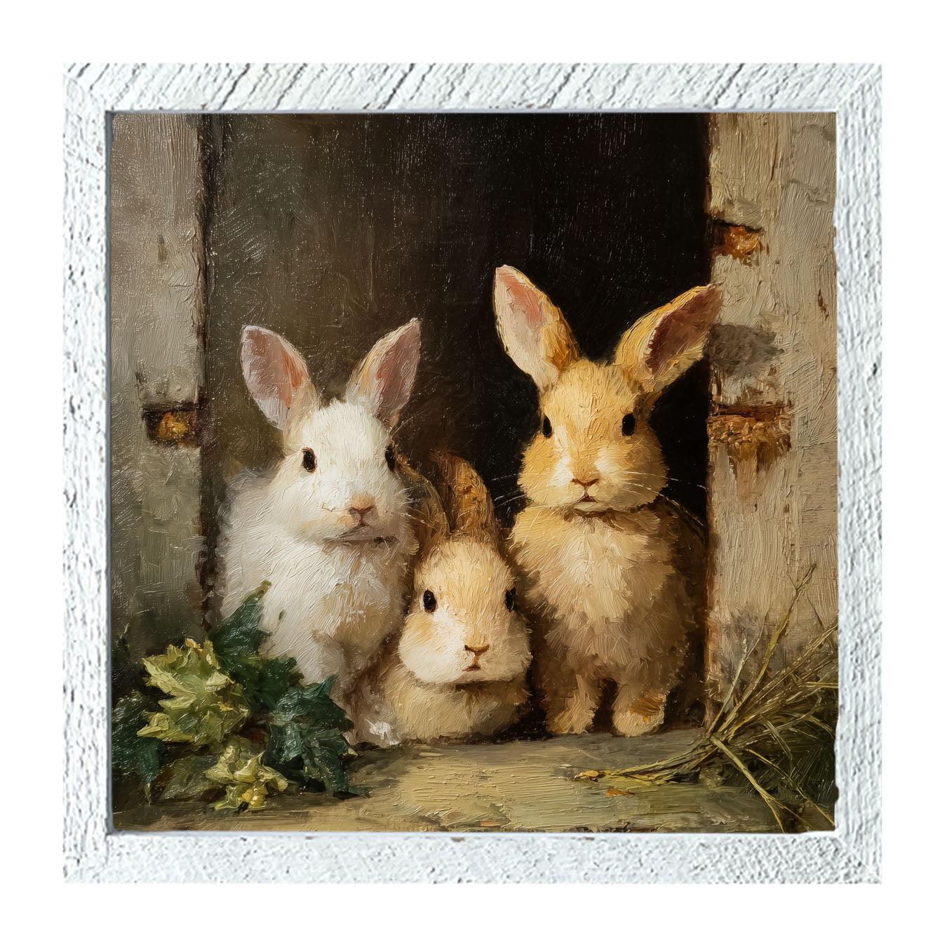 Three Rabbits in Doorway - Framed Art