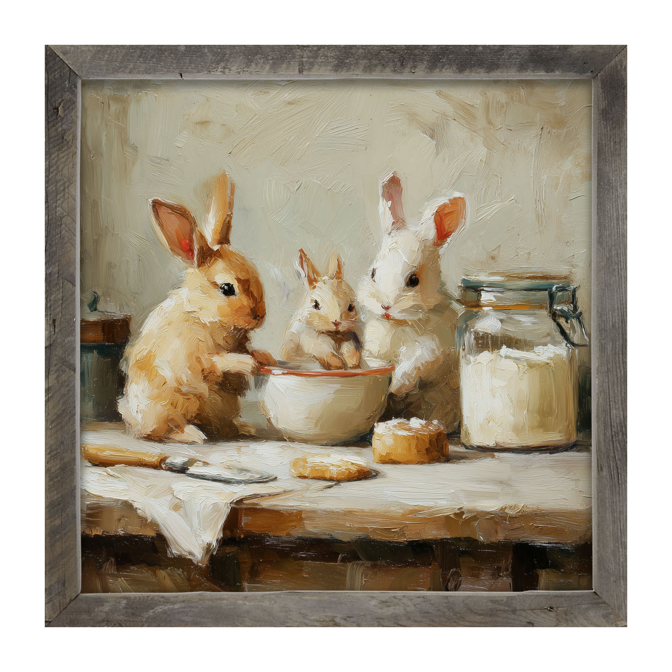 Bunnies Baking Together - Framed Art