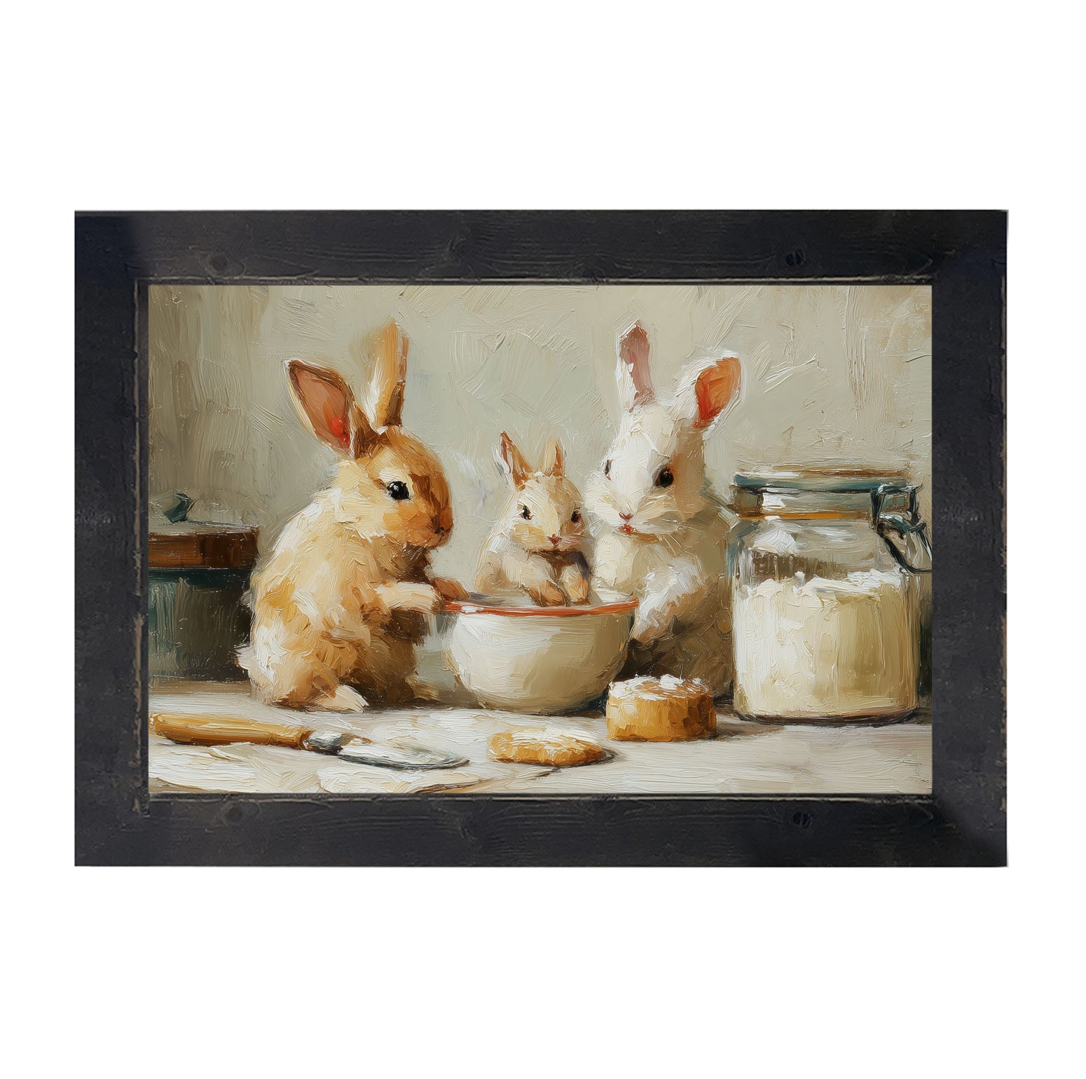 Bunnies Baking Together - Framed Art
