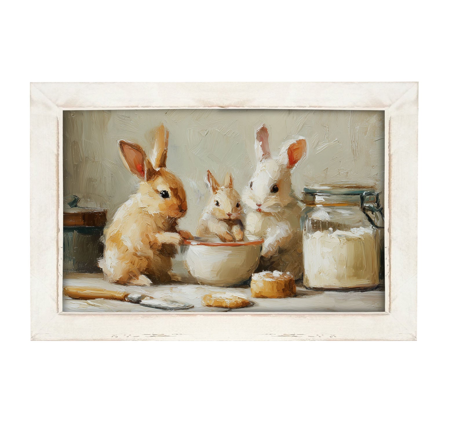 Bunnies Baking Together - Framed Art