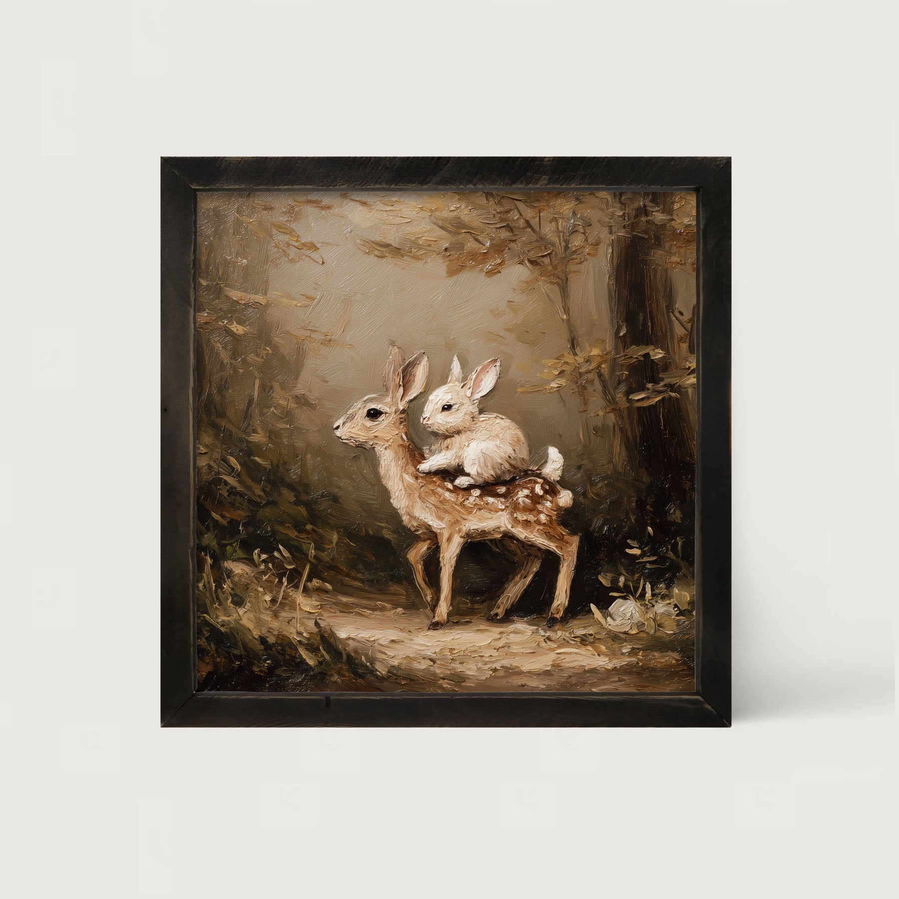 Bunny on Deer in Forest