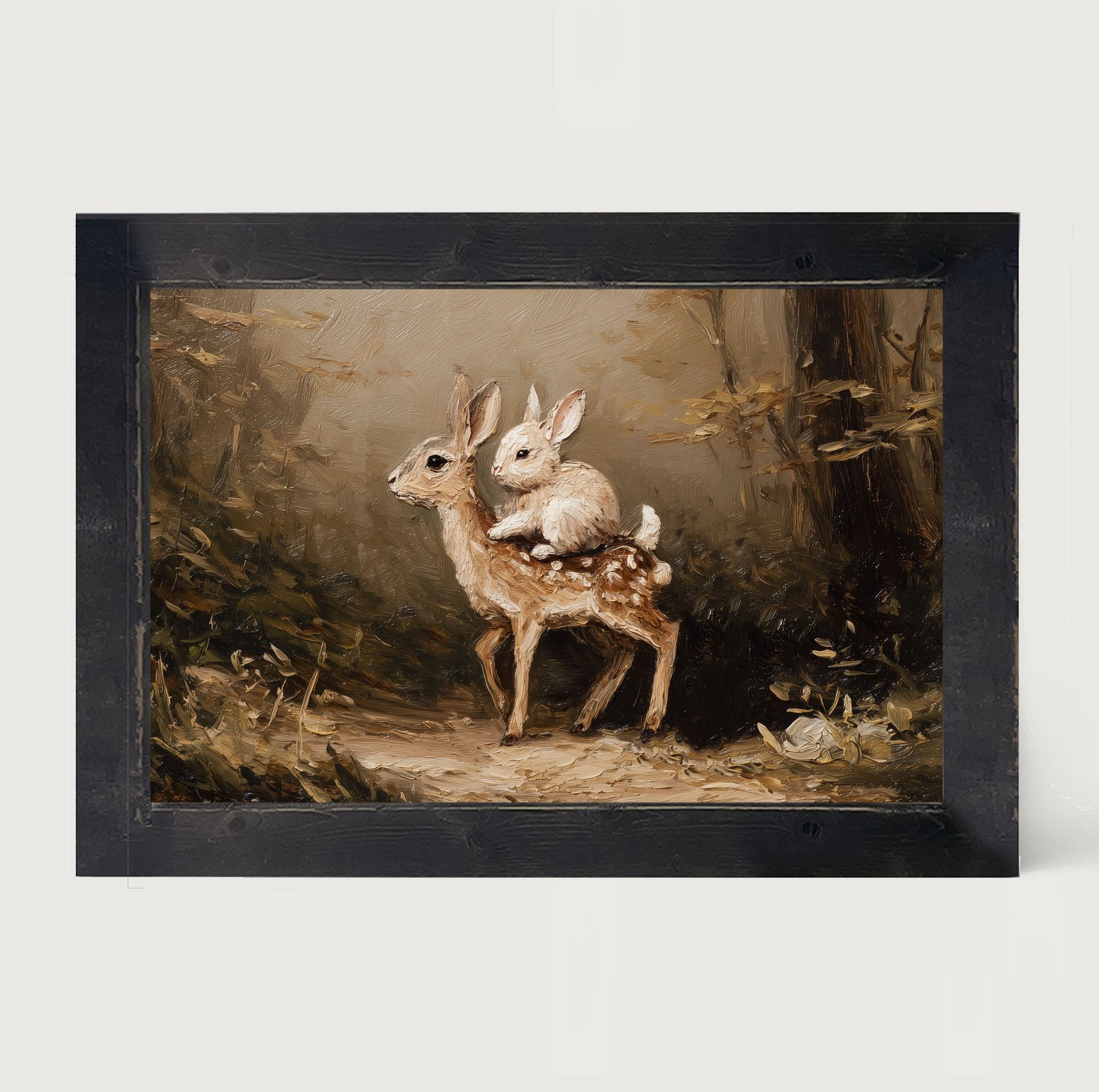 Bunny on Deer in Forest