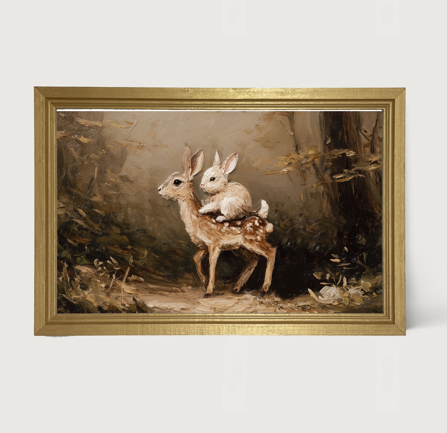 Bunny on Deer in Forest