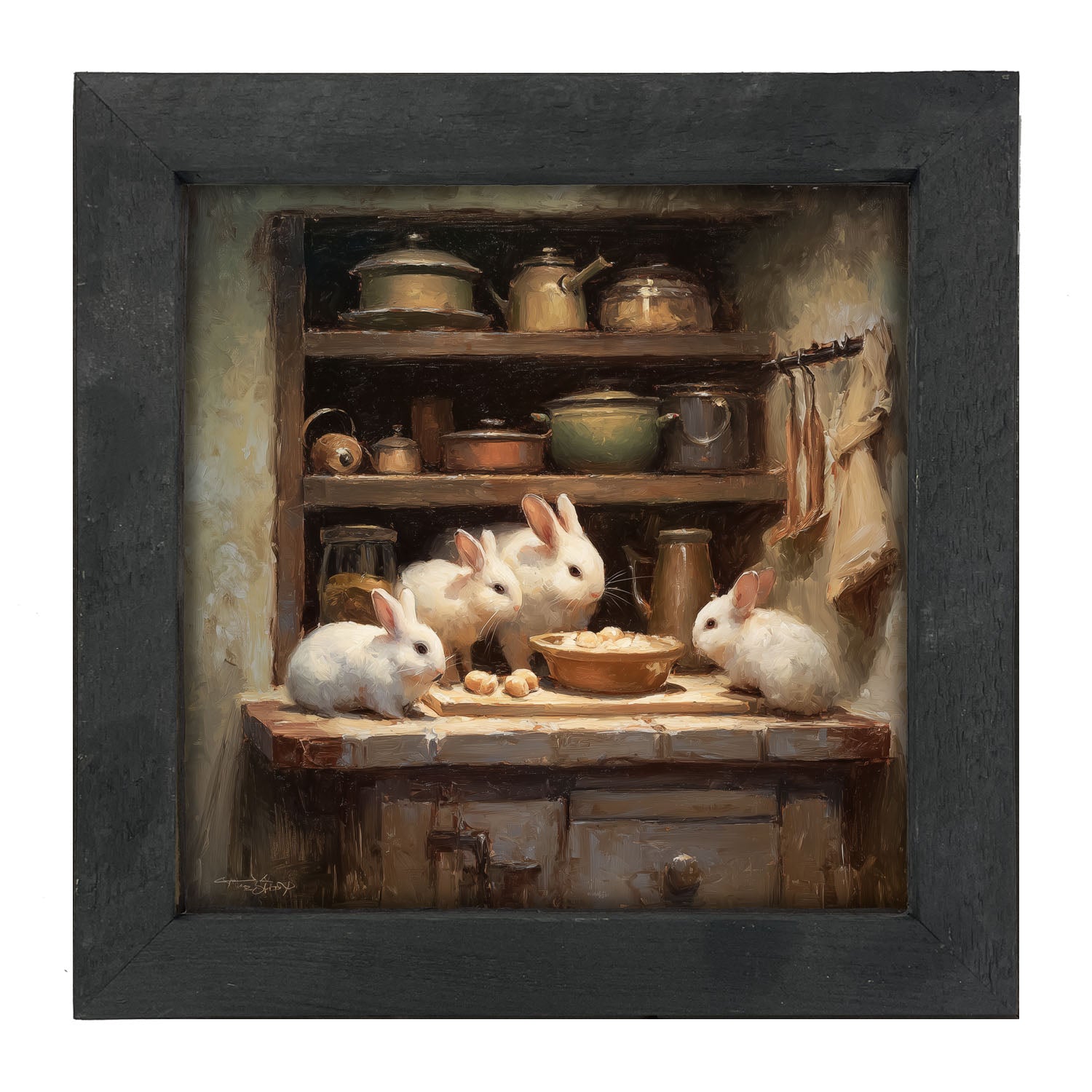 Bunnies Preparing a Meal - Framed Art
