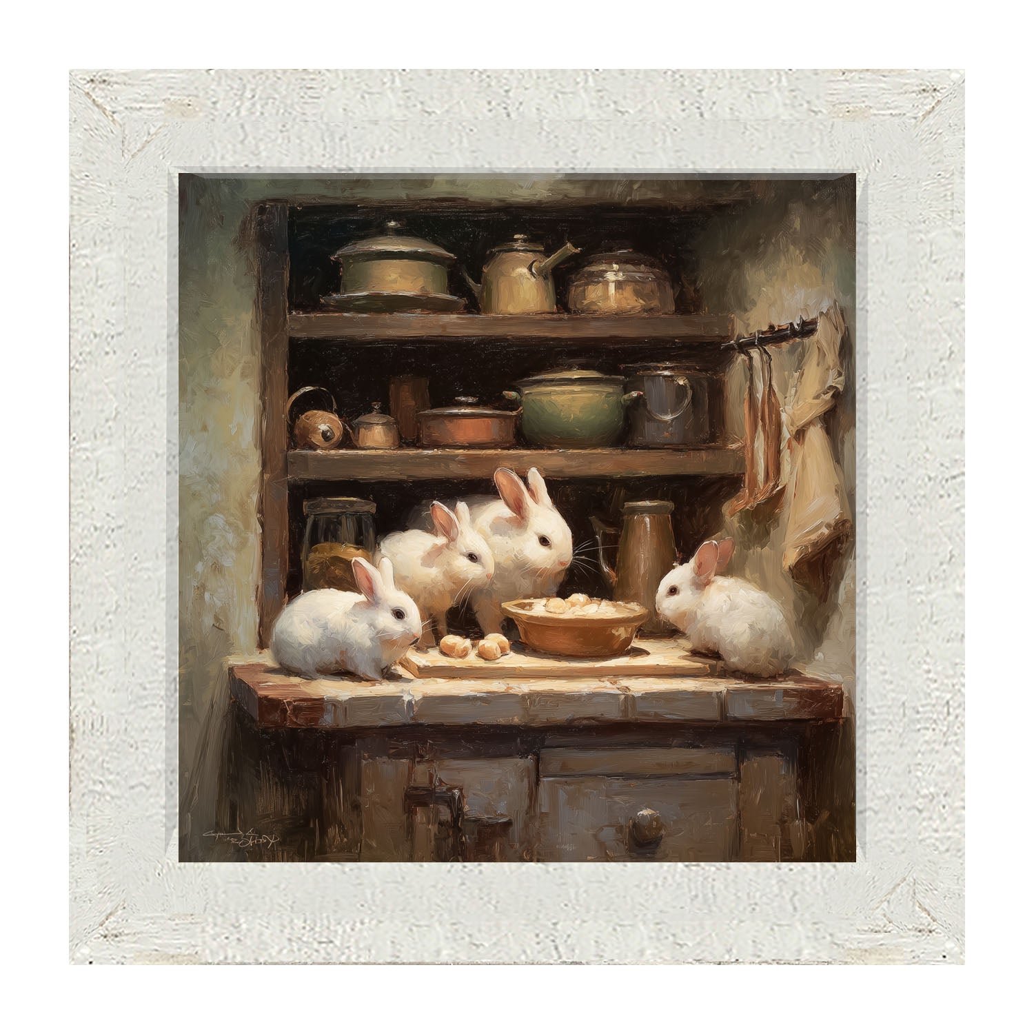 Bunnies Preparing a Meal - Framed Art
