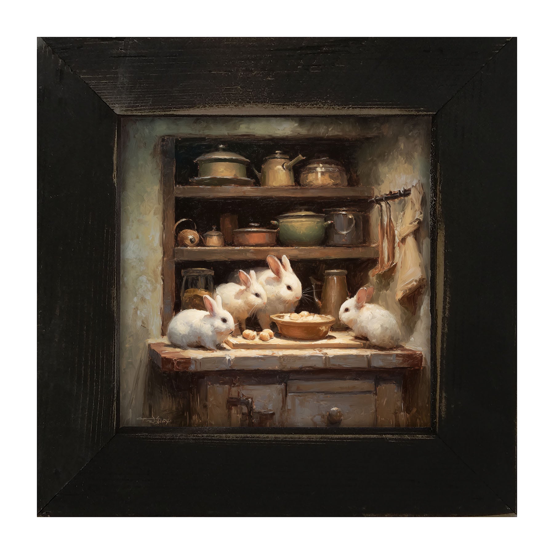 Bunnies Preparing a Meal - Framed Art