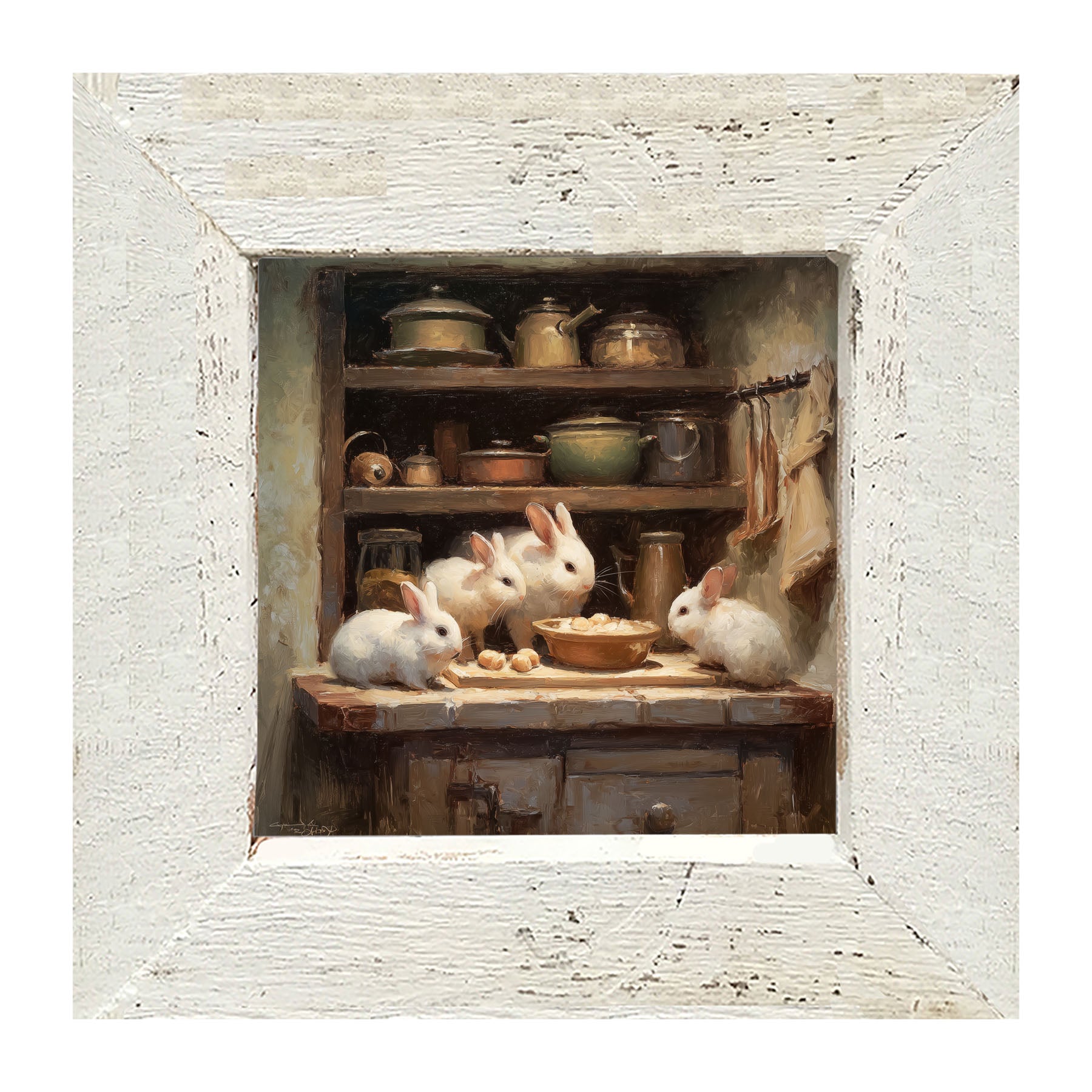 Bunnies Preparing a Meal - Framed Art