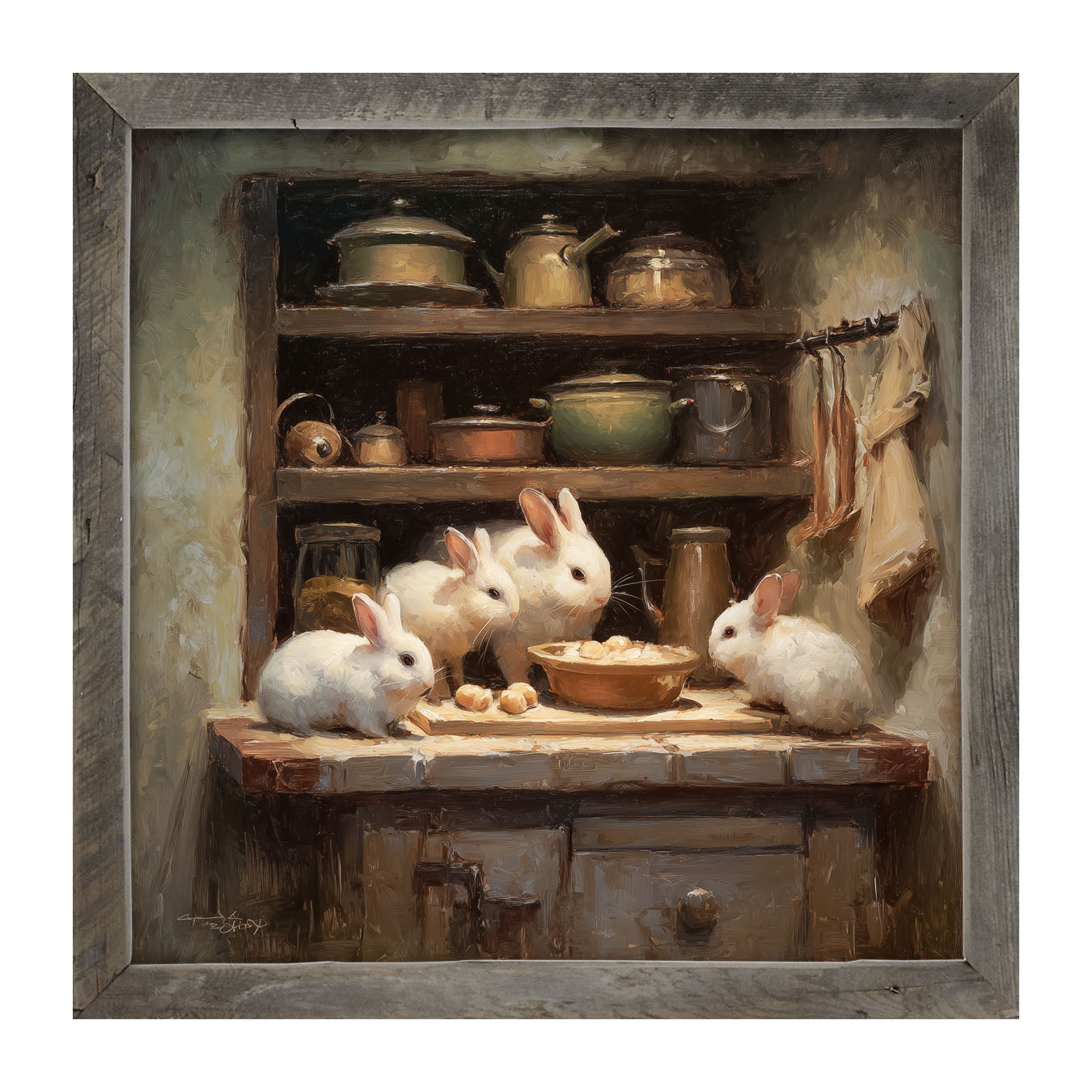 Bunnies Preparing a Meal - Framed Art