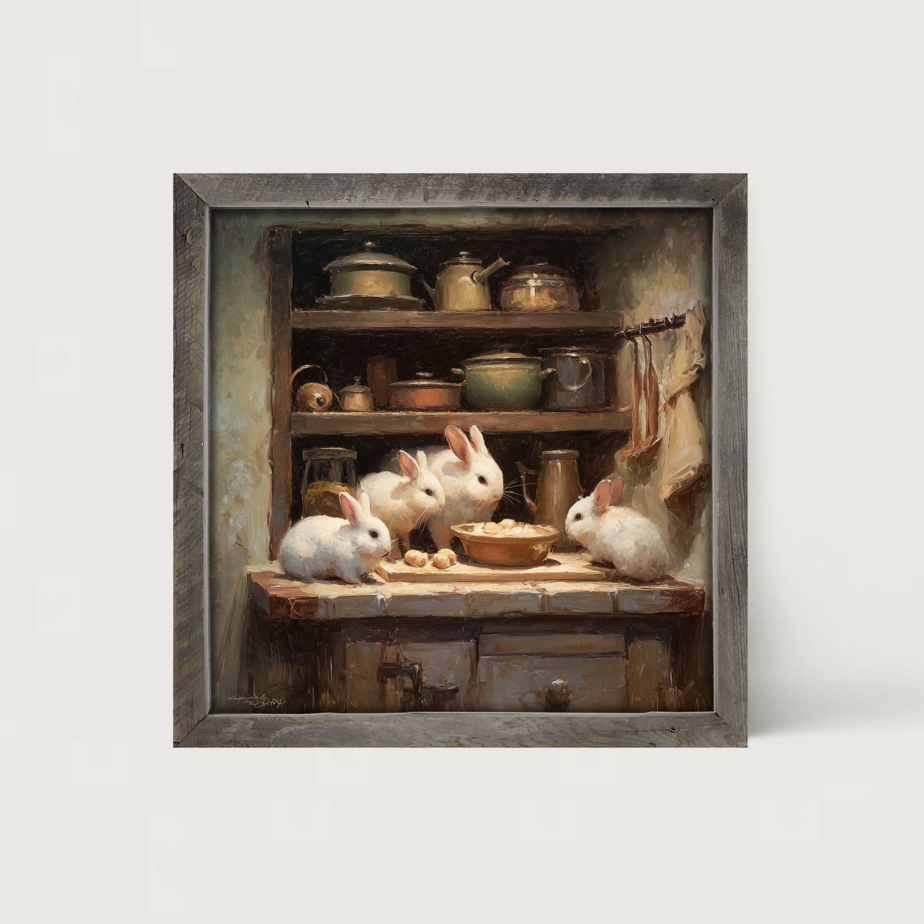 Bunnies Preparing a Meal - Framed Art