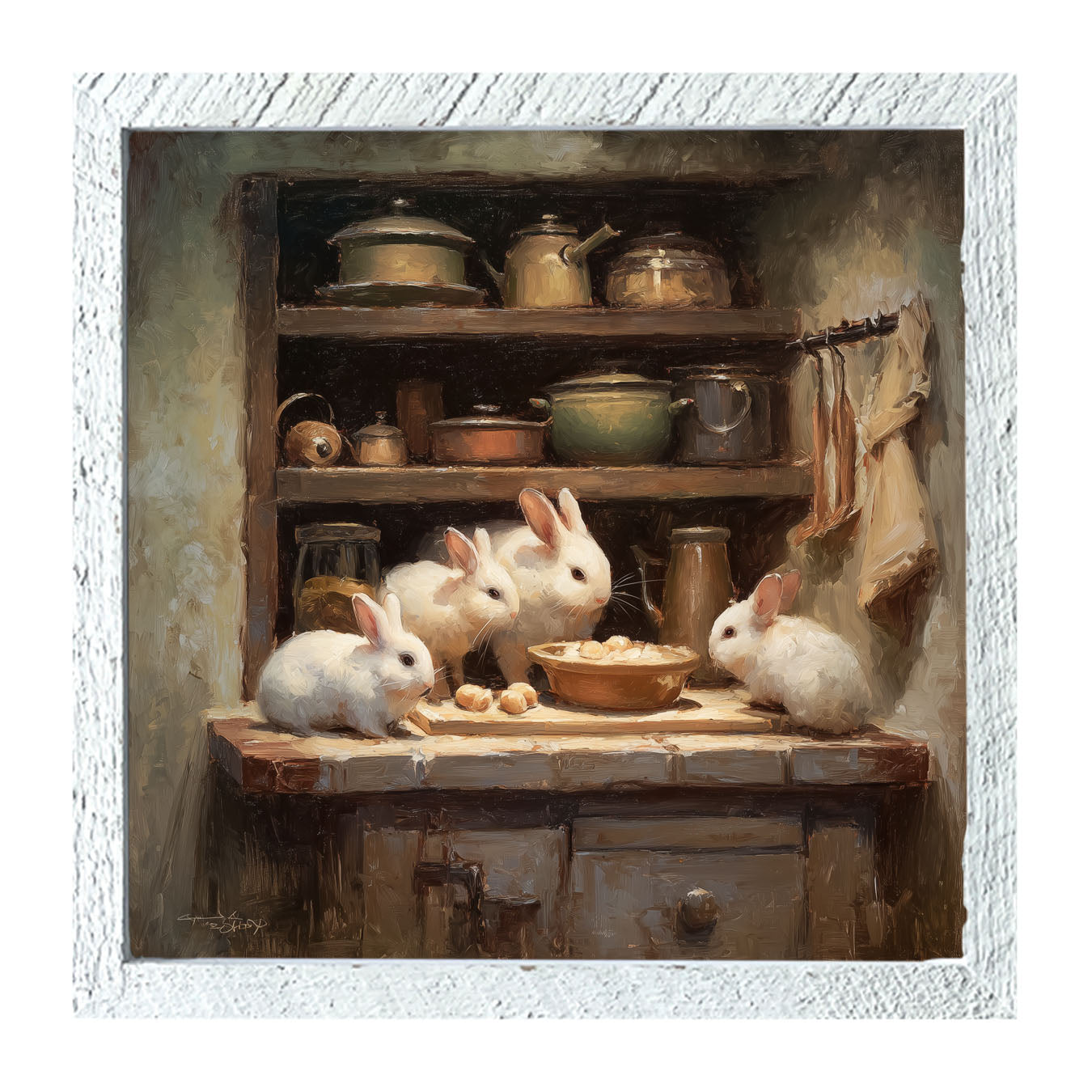 Bunnies Preparing a Meal - Framed Art