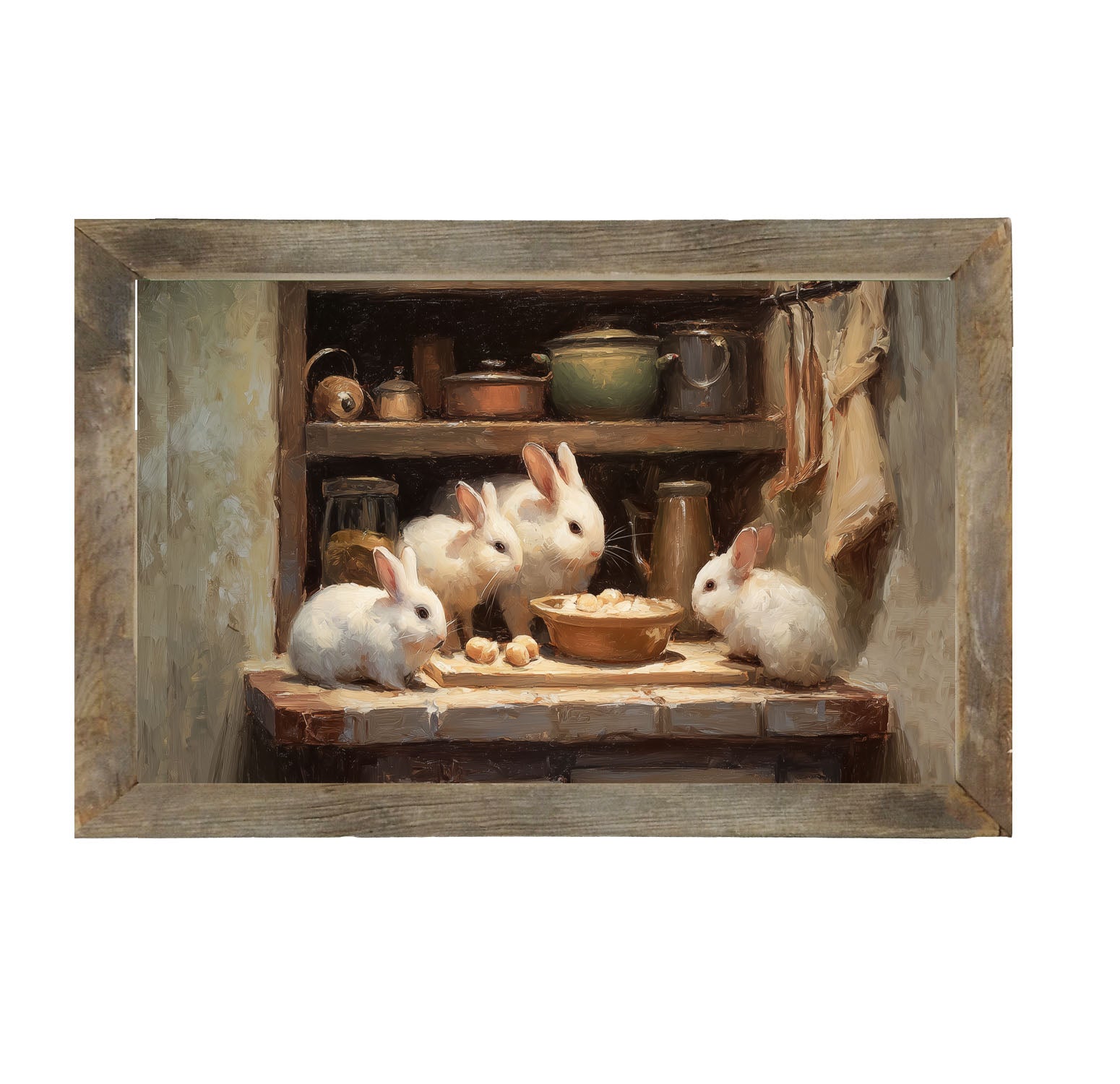 Bunnies Preparing a Meal - Framed Art
