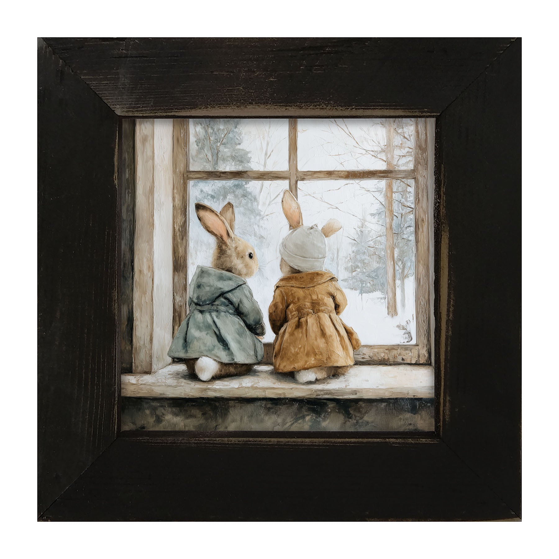 Bunnies Watching a Snowfall - Framed Art