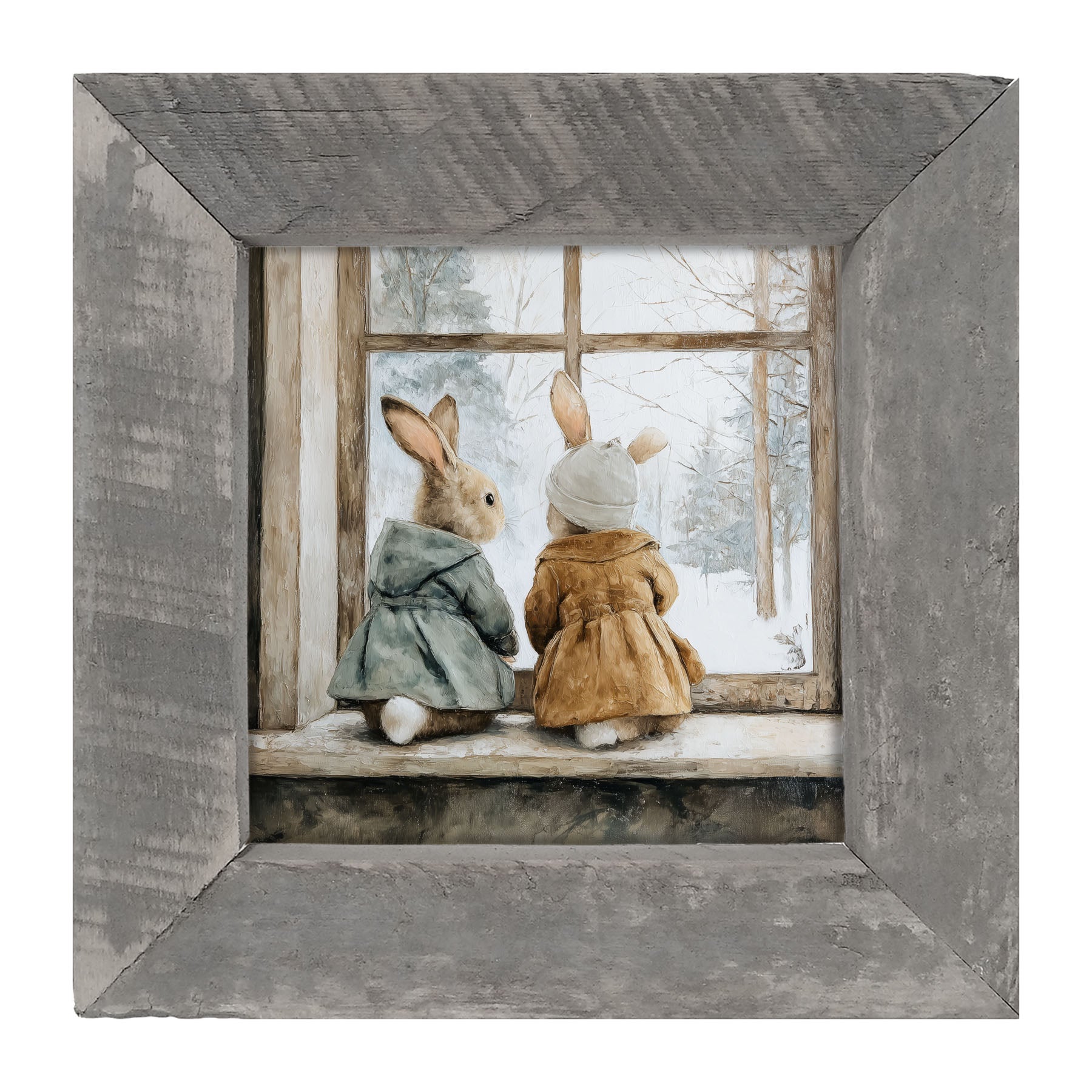Bunnies Watching a Snowfall - Framed Art