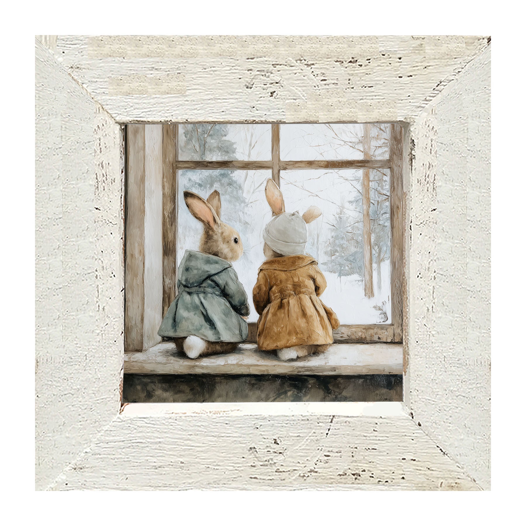 Bunnies Watching a Snowfall - Framed Art