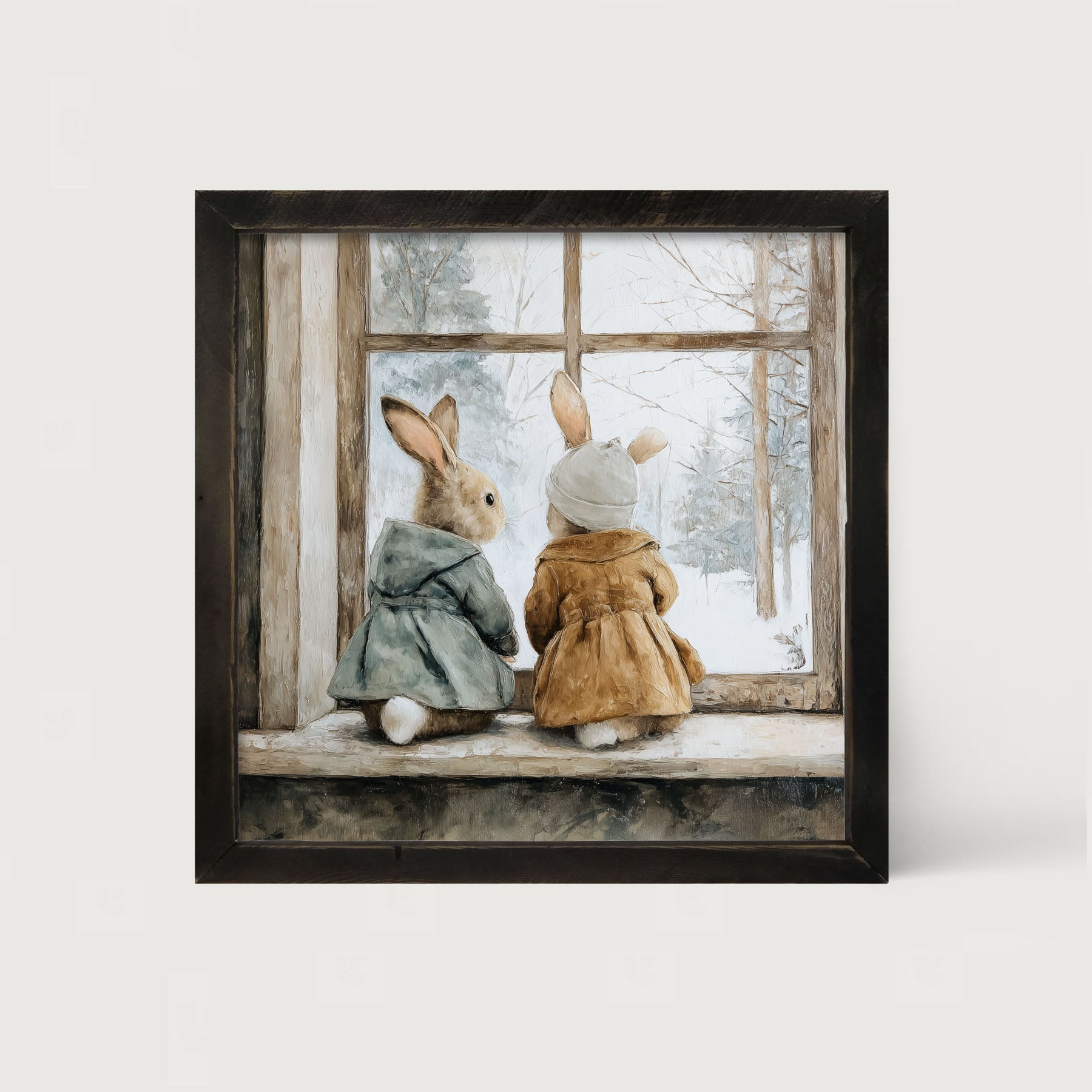 Bunnies Watching a Snowfall