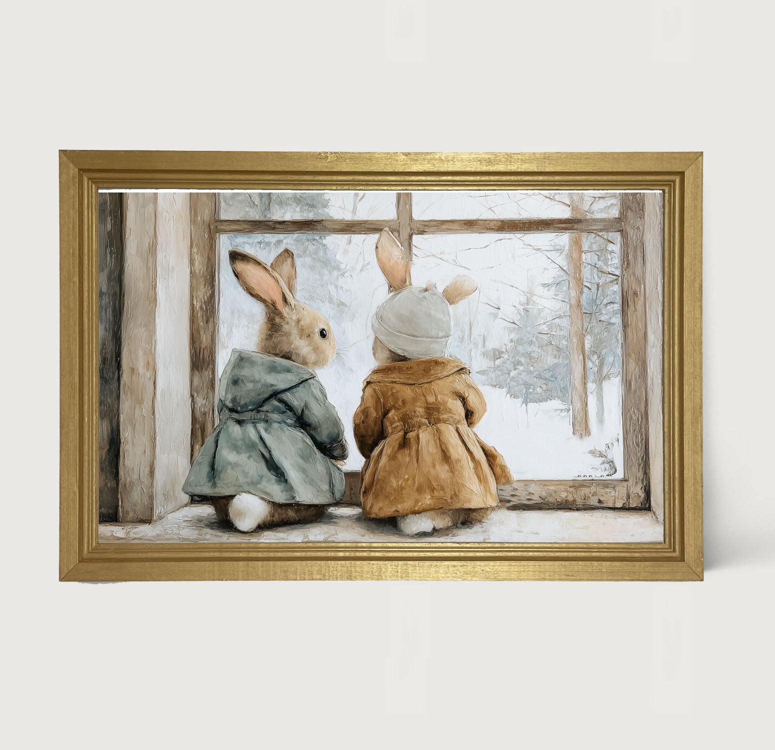 Bunnies Watching a Snowfall