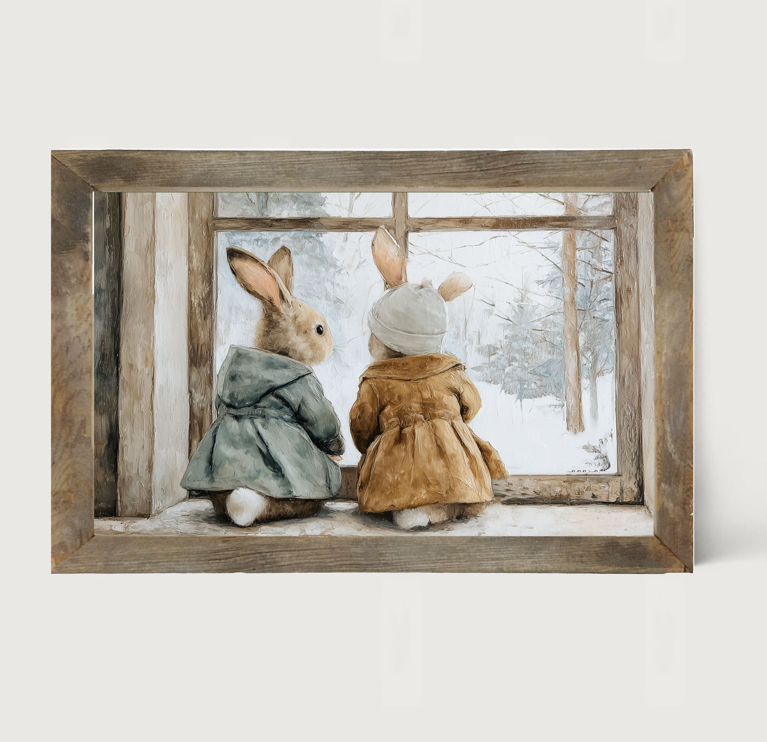Bunnies Watching a Snowfall
