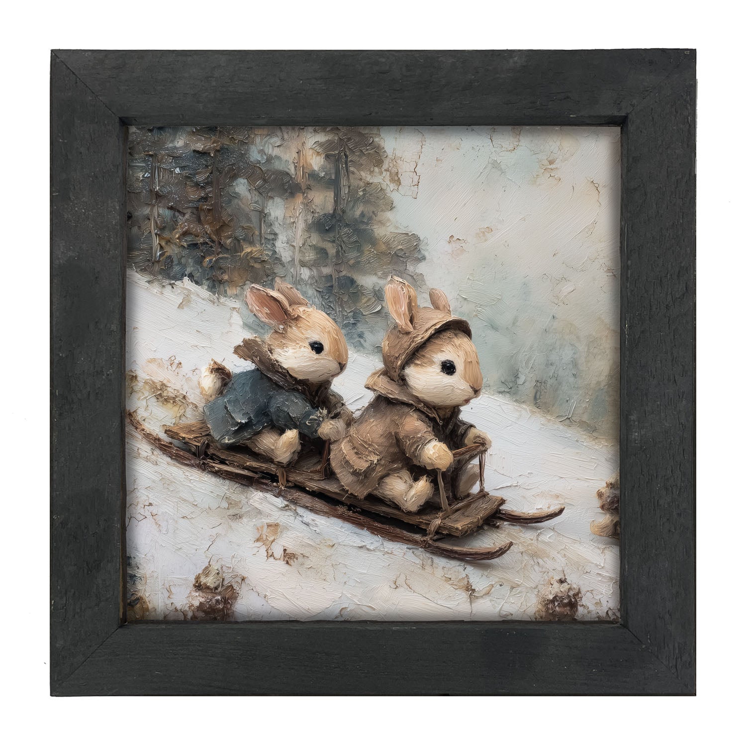 Bunnies Sledding - Framed Art