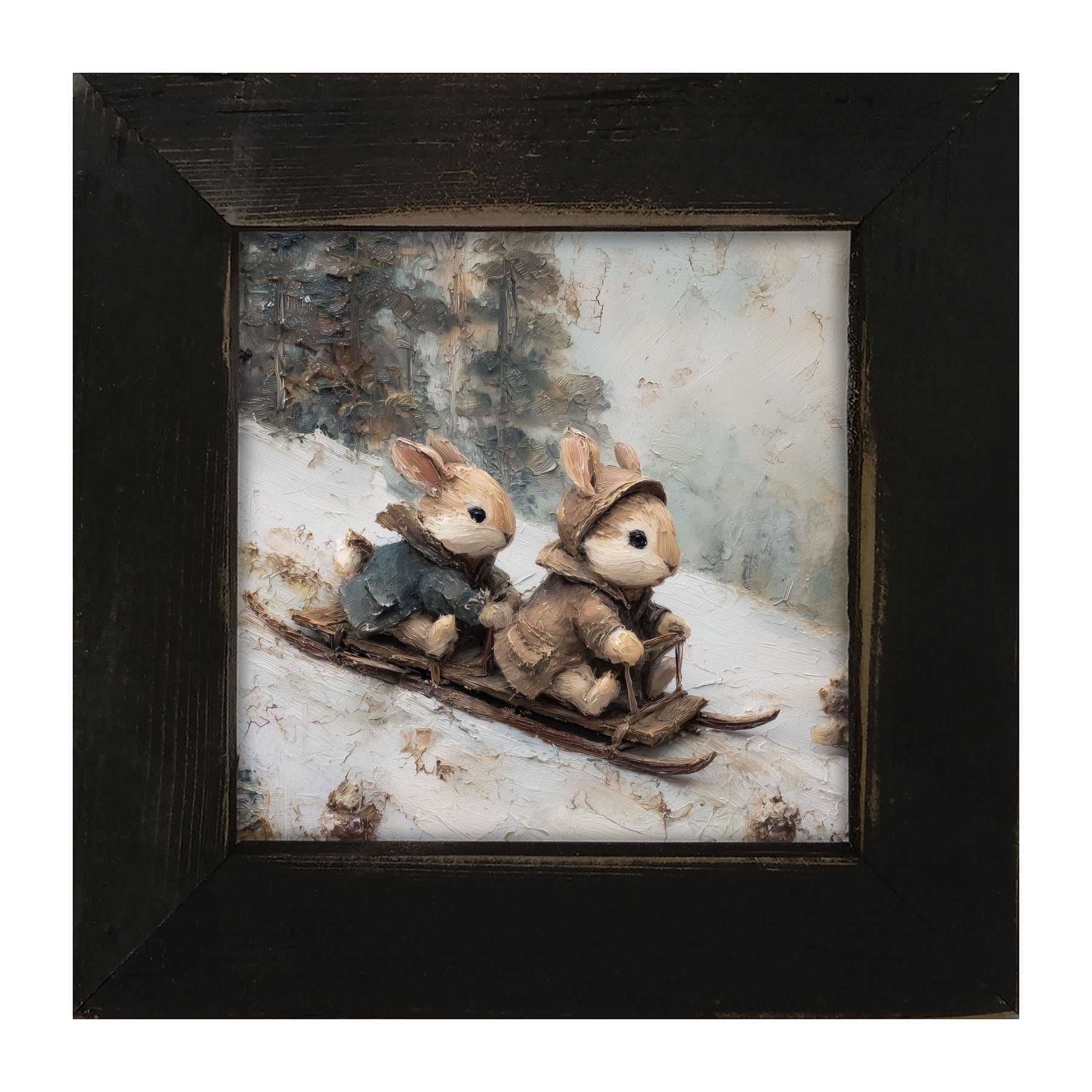 Bunnies Sledding - Framed Art