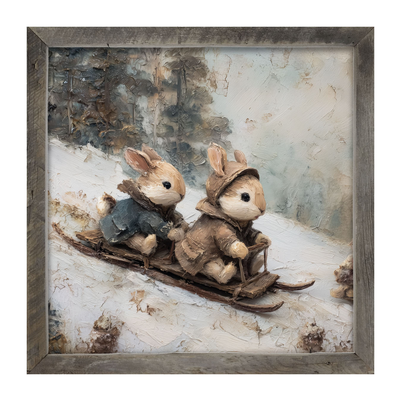 Bunnies Sledding - Framed Art