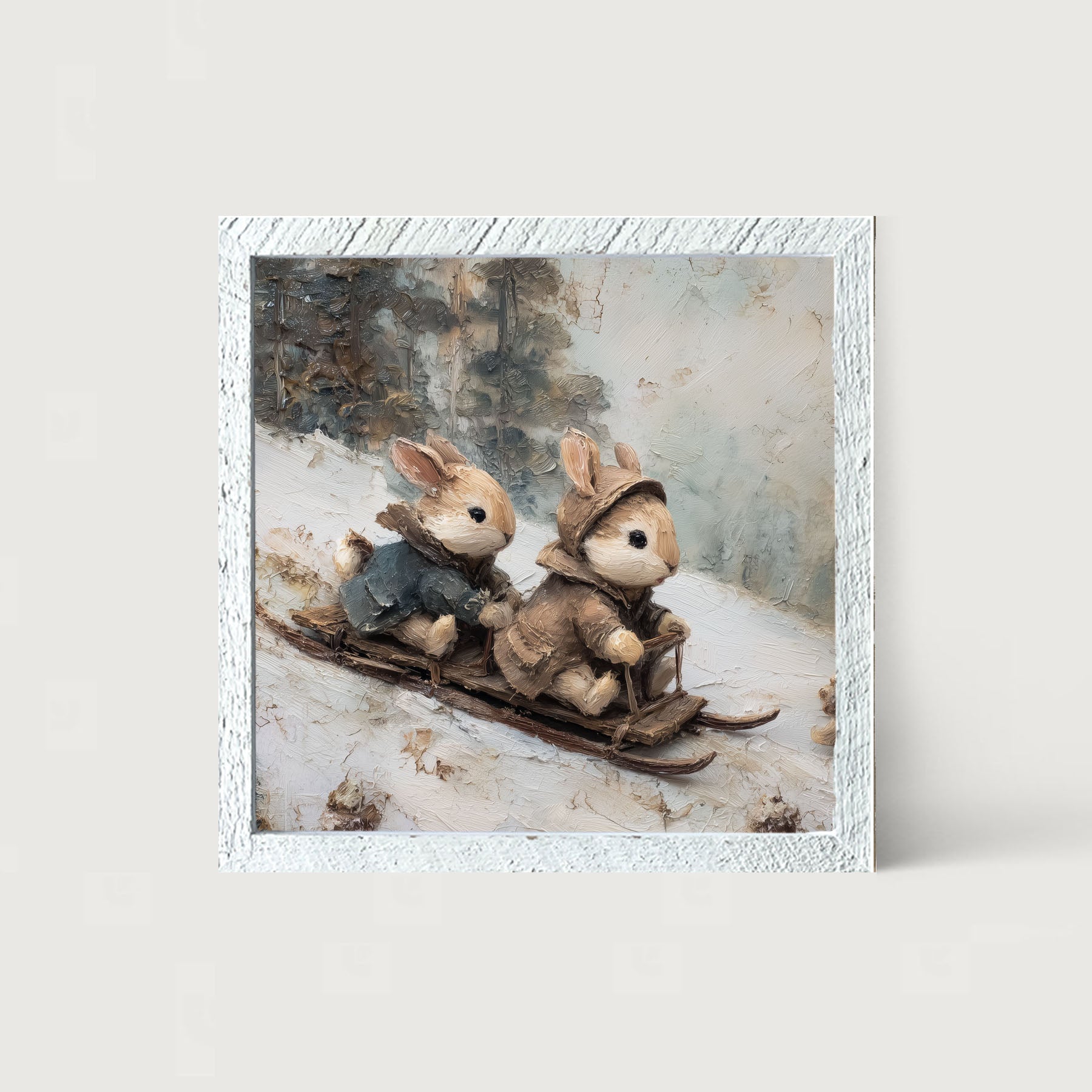 Bunnies Sledding - Framed Art
