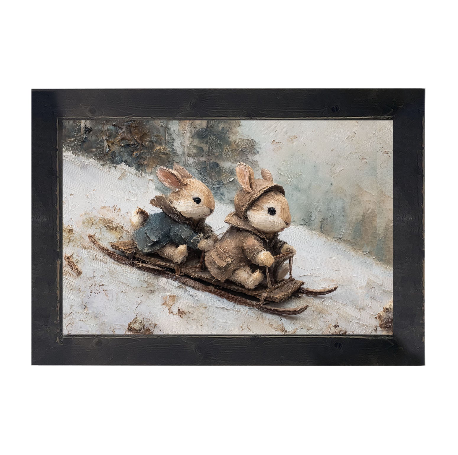 Bunnies Sledding - Framed Art