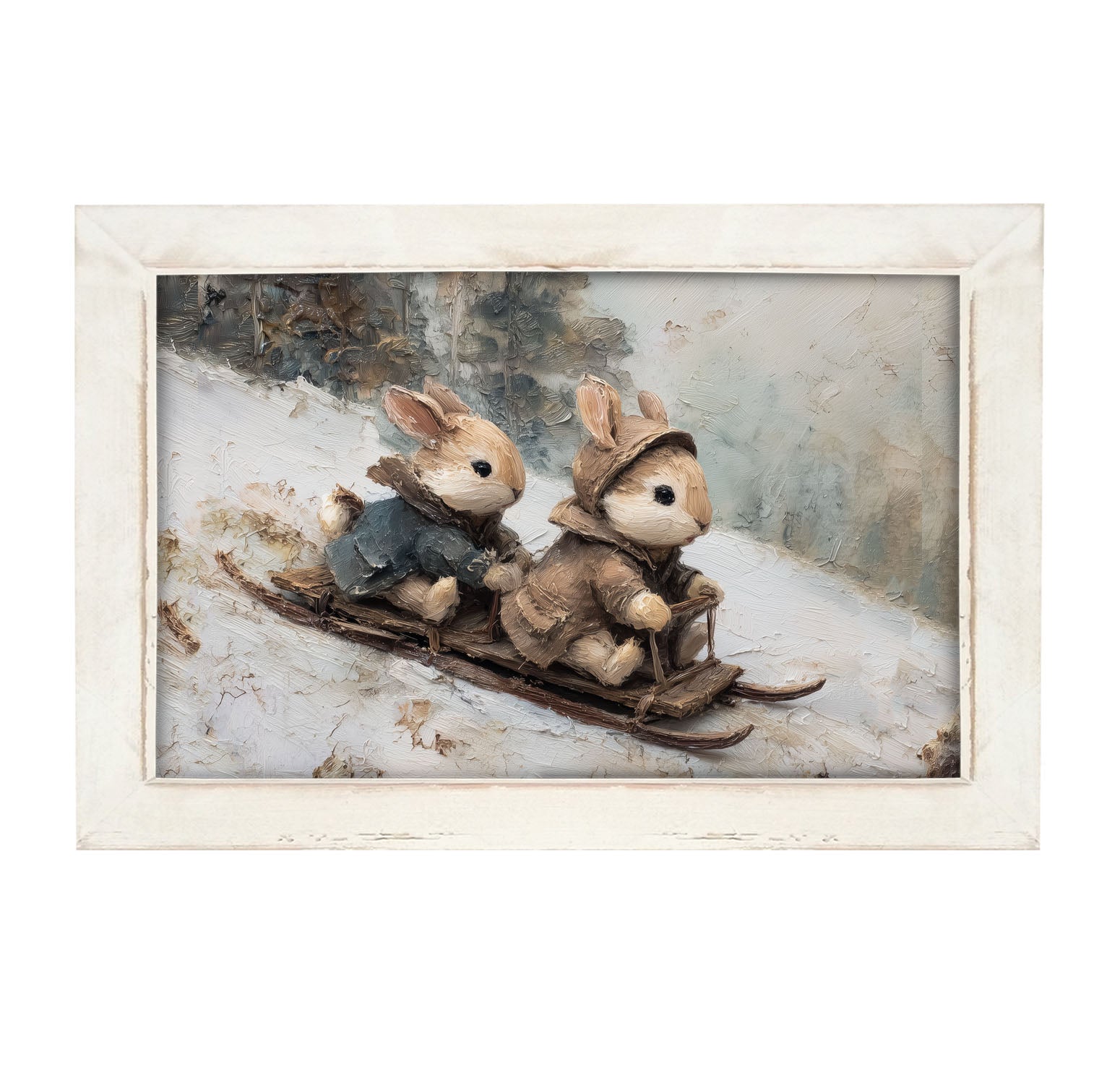 Bunnies Sledding - Framed Art