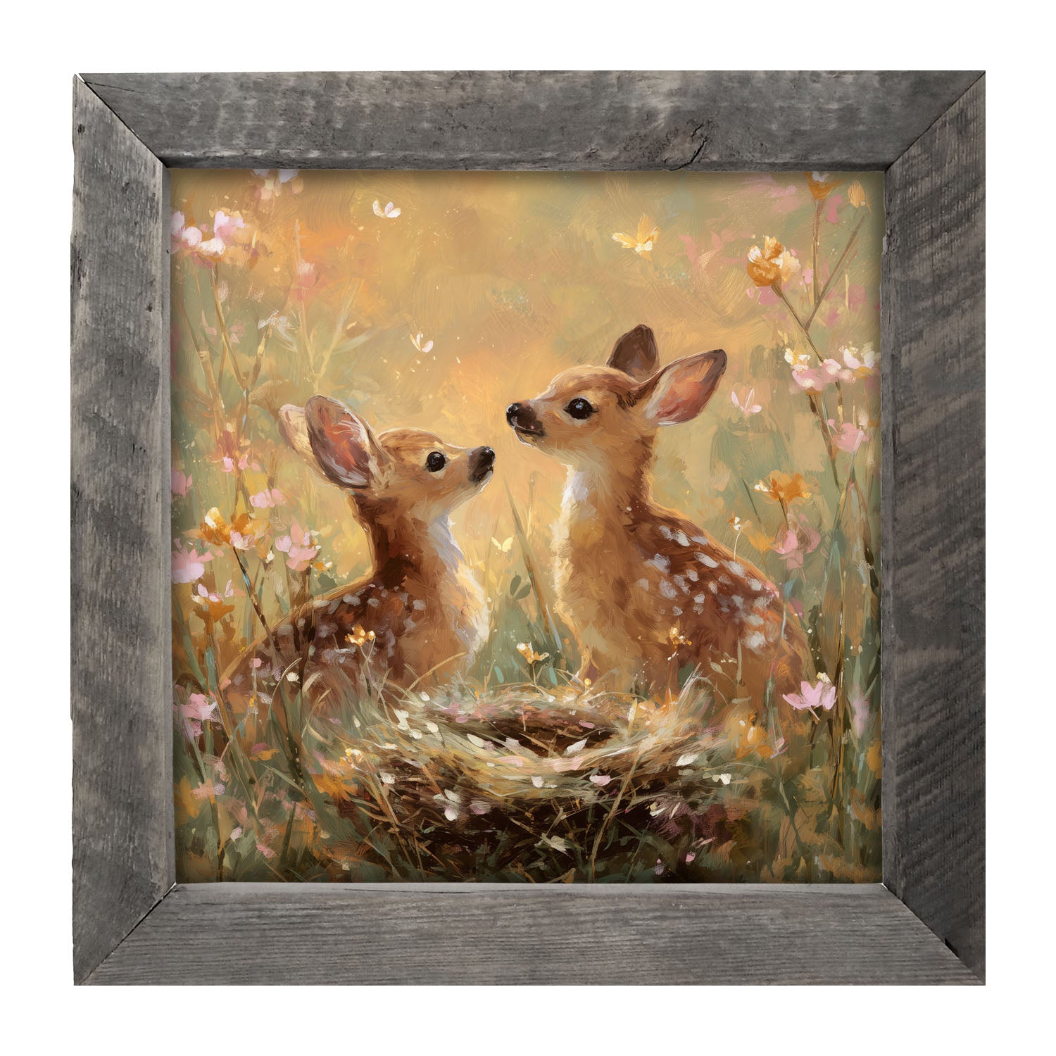Baby Deer with Flowers - Framed Art