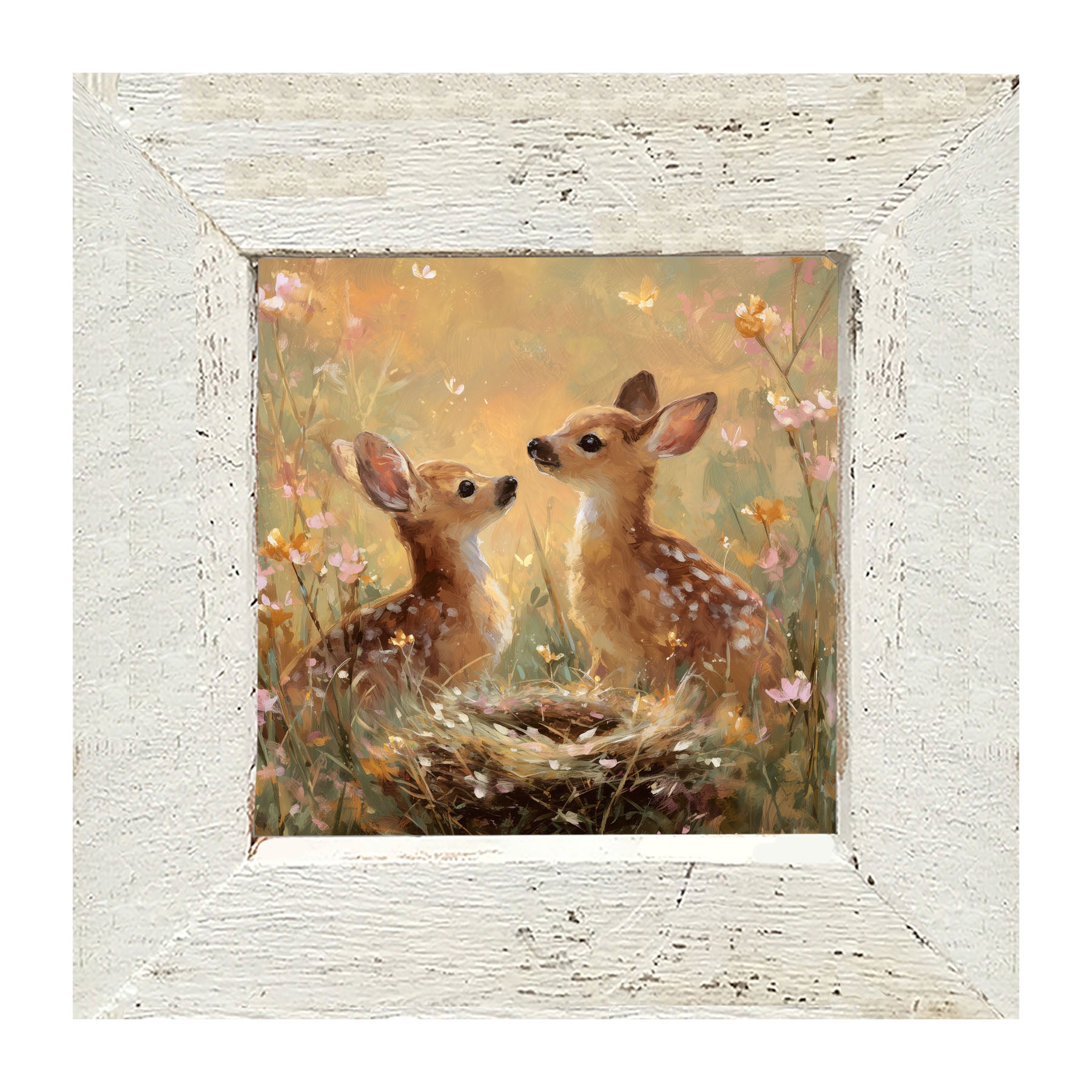 Baby Deer with Flowers - Framed Art