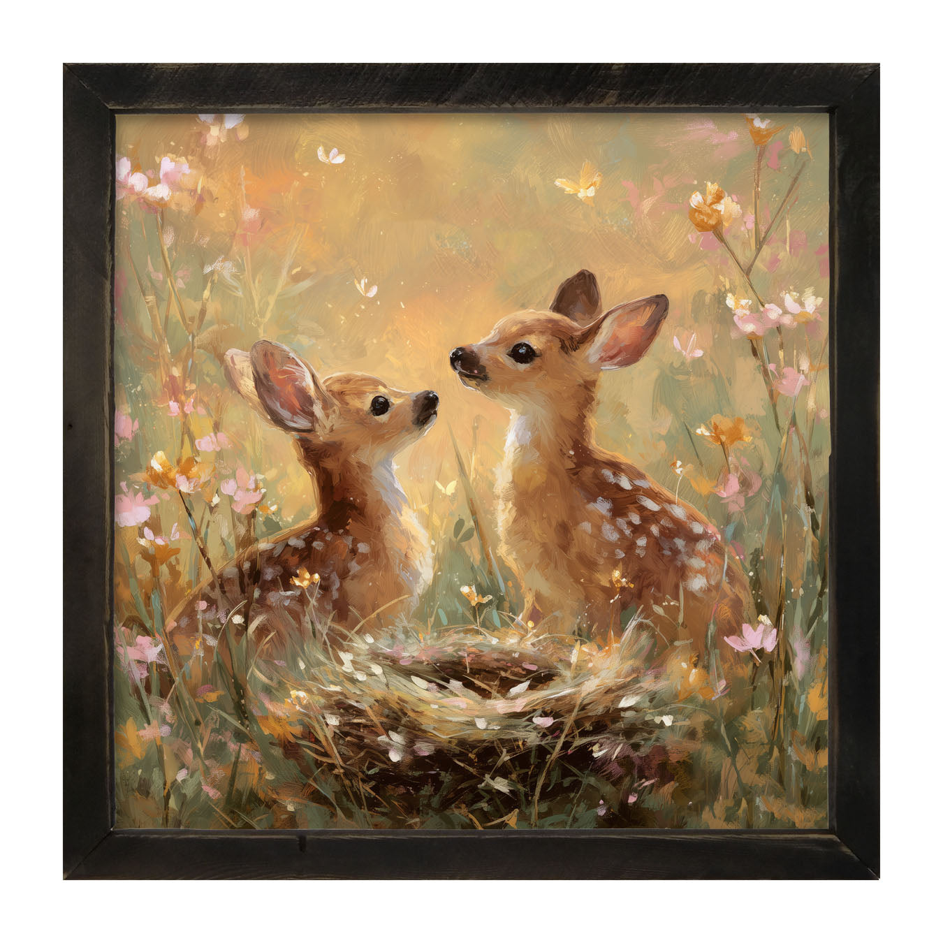 Baby Deer with Flowers - Framed Art