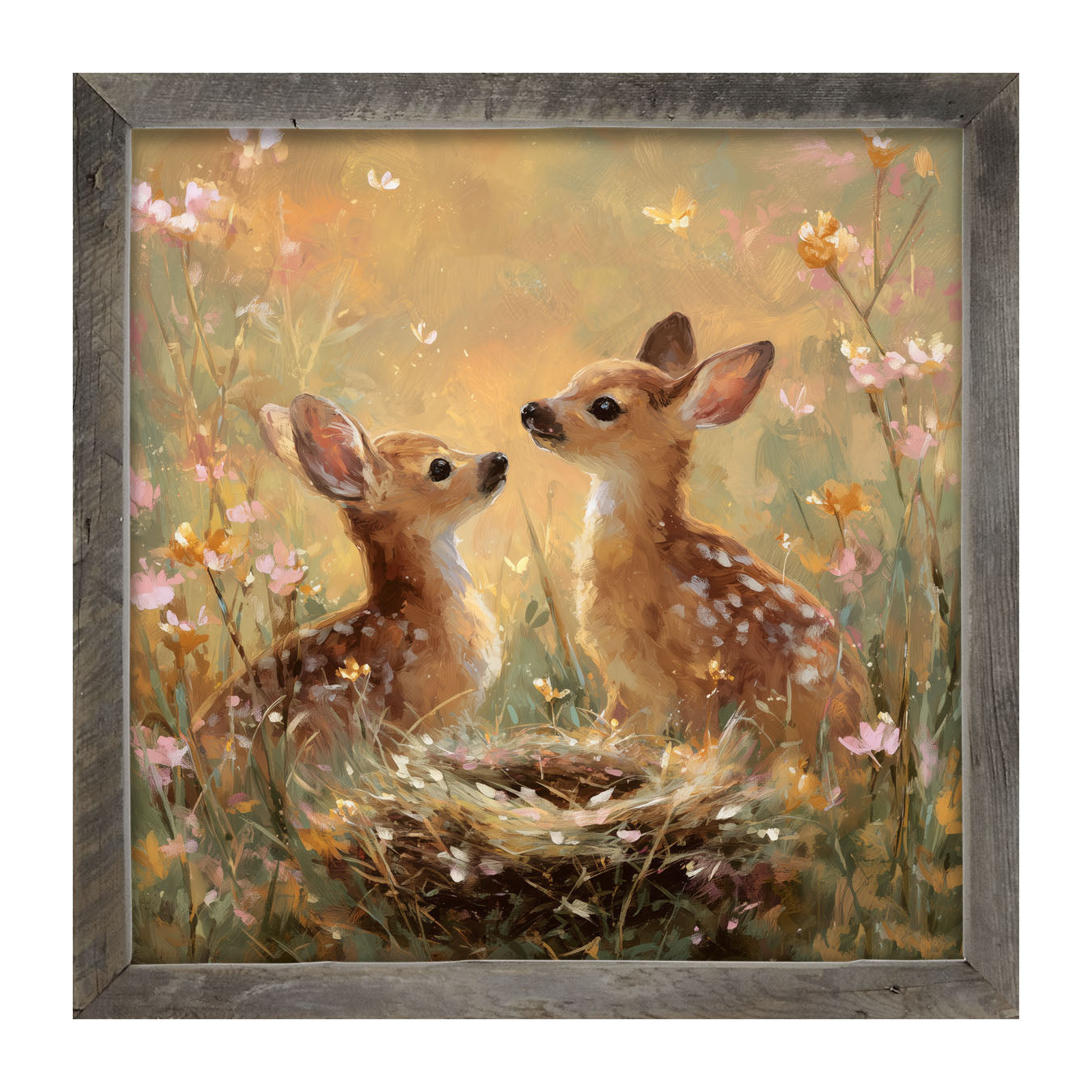 Baby Deer with Flowers - Framed Art