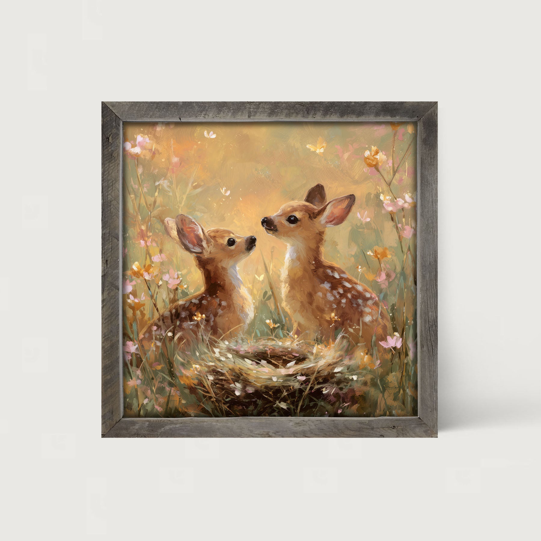 Baby Deer with Flowers - Framed Art