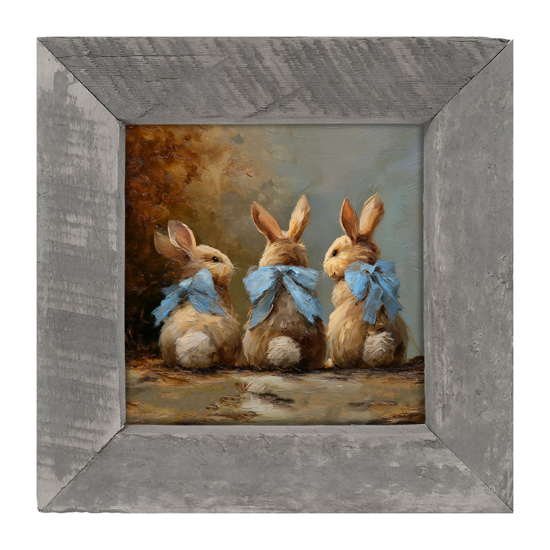 Bunnies with Blue Bows in Autumn - Framed Art