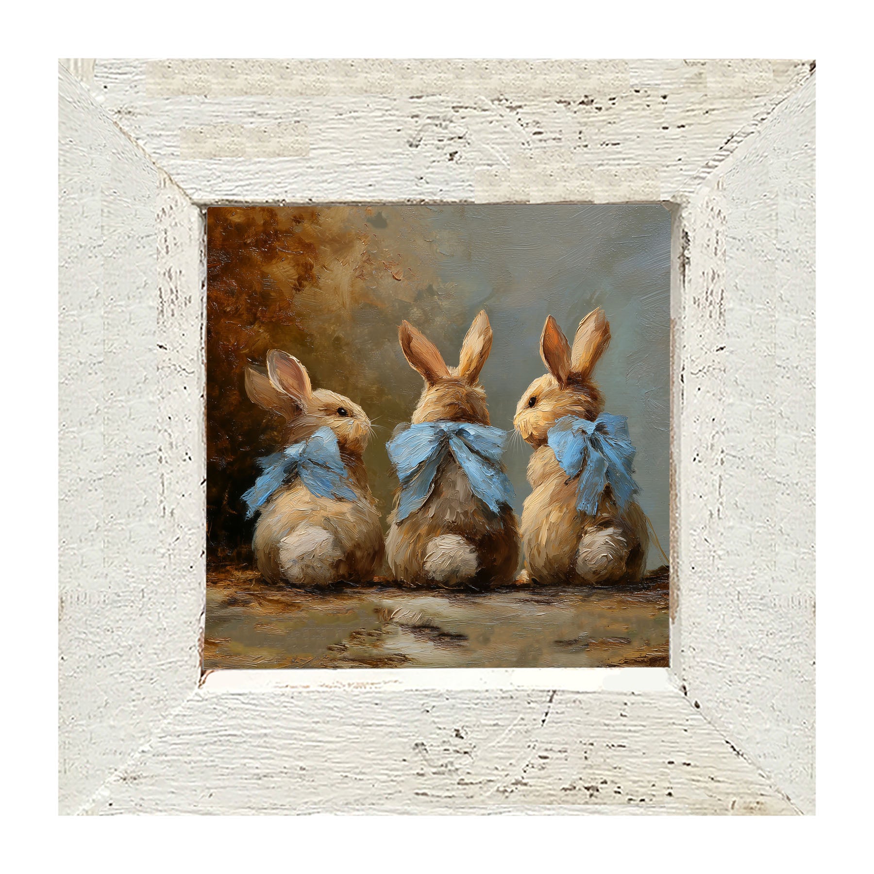Bunnies with Blue Bows in Autumn - Framed Art