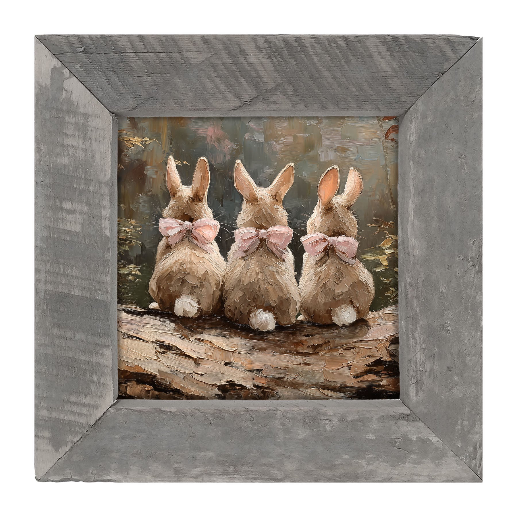 Bunnies with Pink Bows in Forest - Framed Art