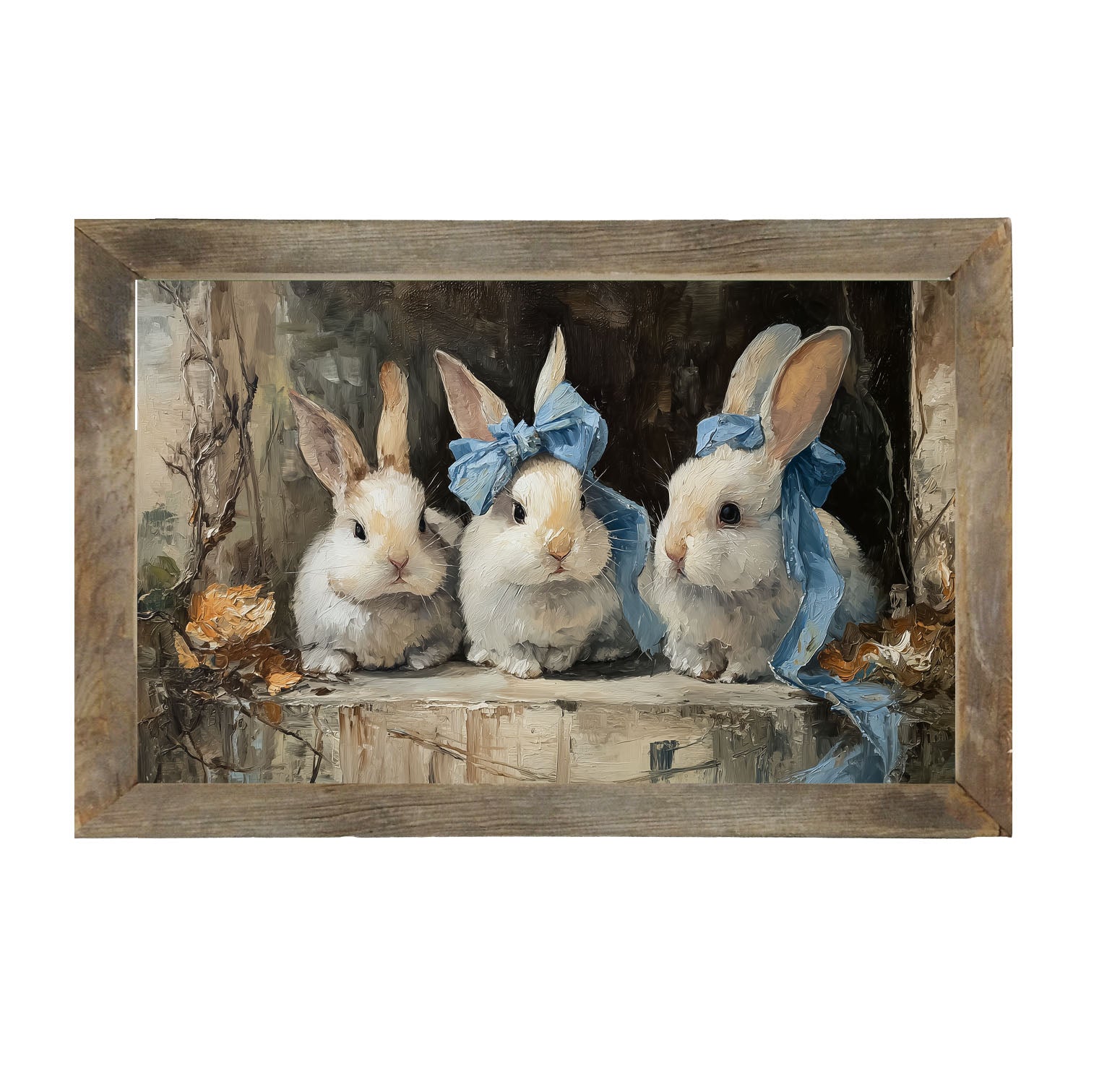 Bunnies with Blue Bows in Doorway - Framed Art