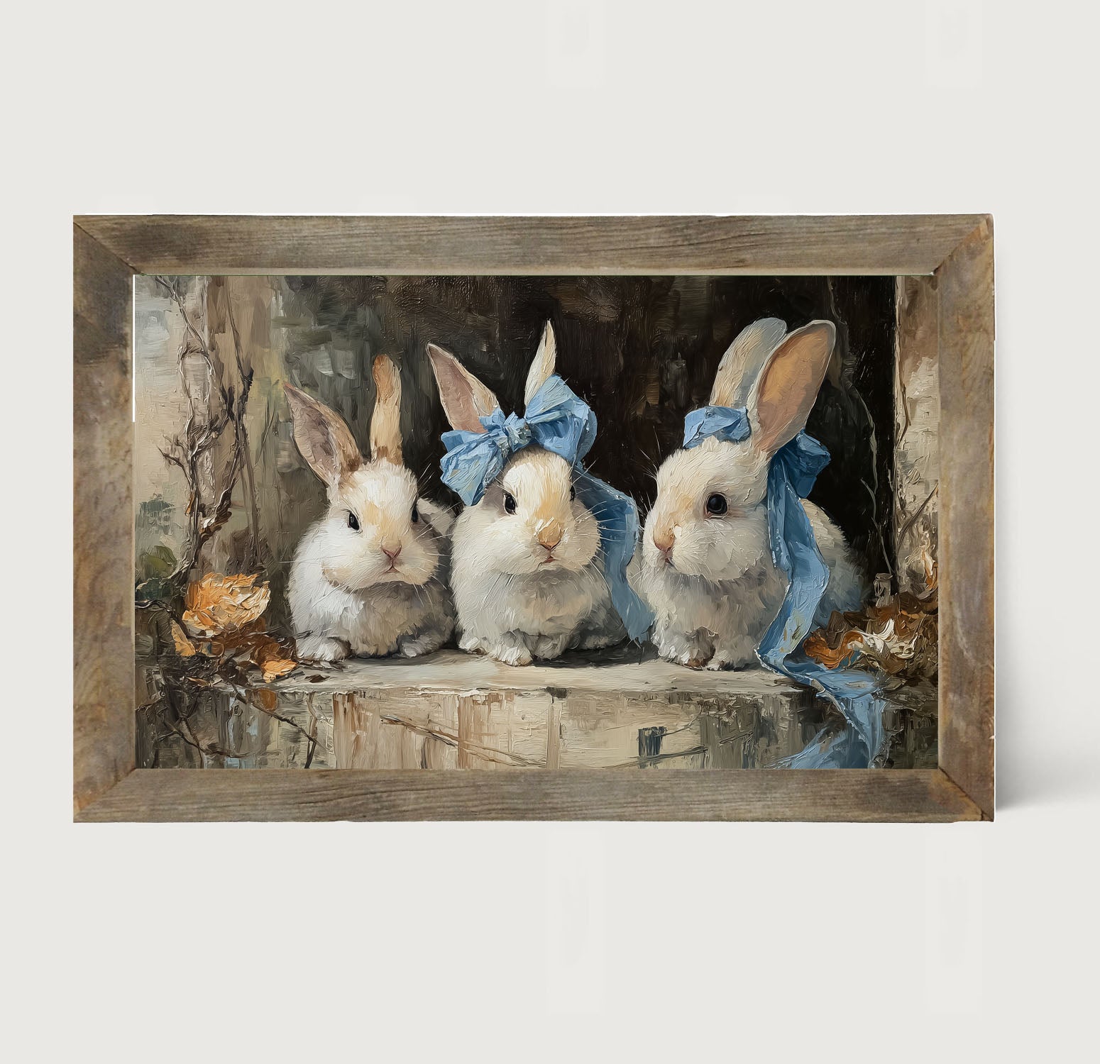 Bunnies with Blue Bows in Doorway - Framed Art