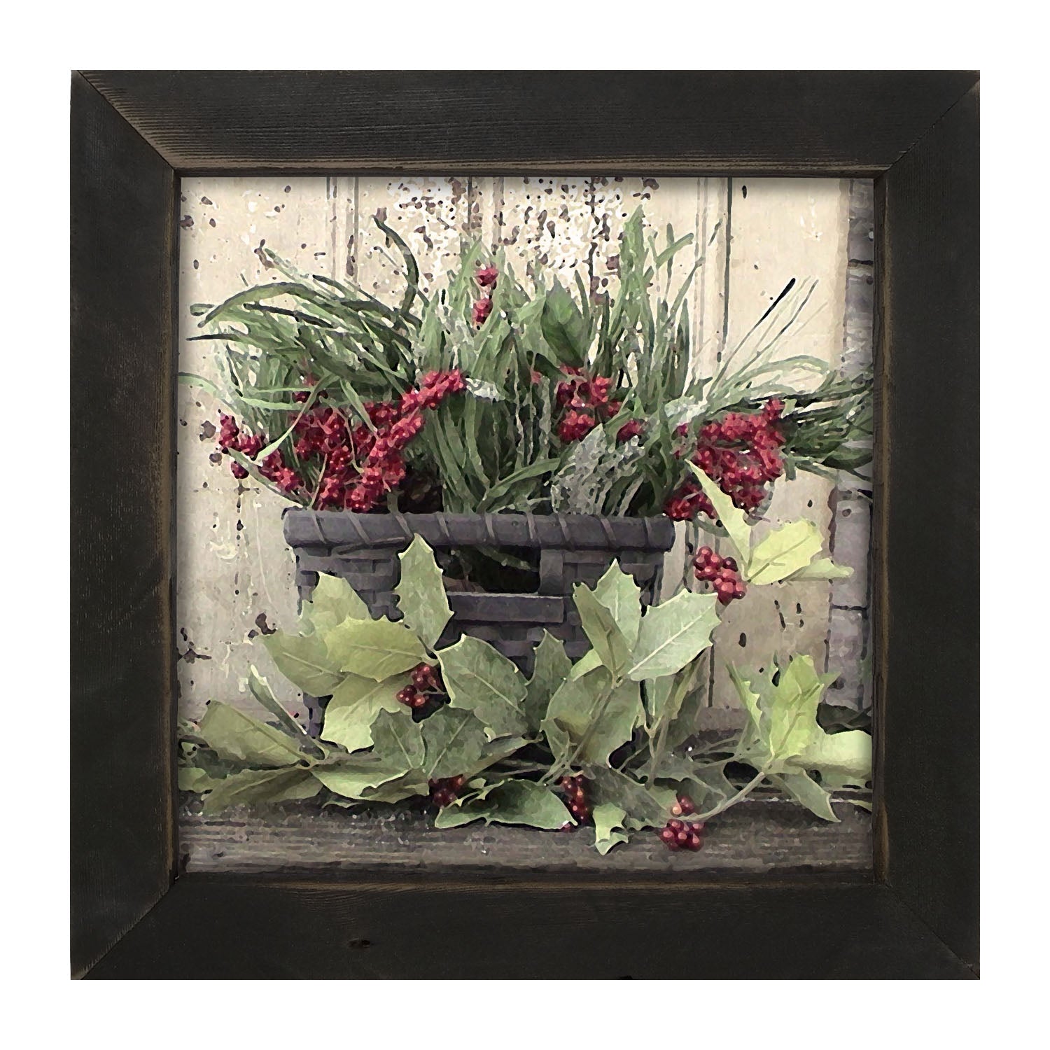 Berry Basket with Holly - Framed art