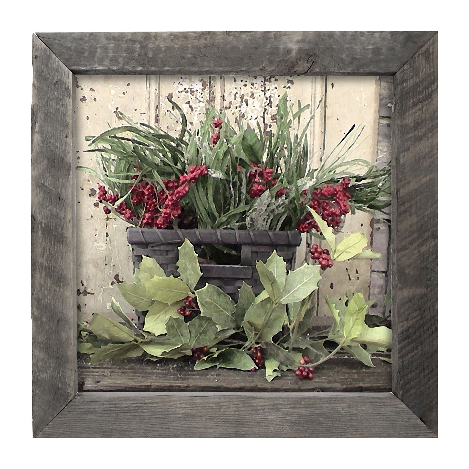 Berry Basket with Holly - Framed art