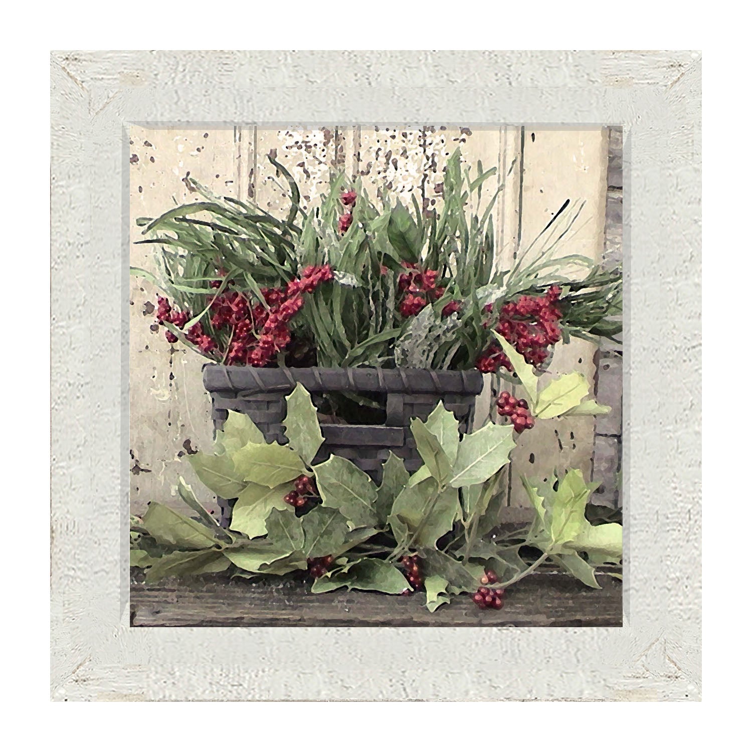 Berry Basket with Holly - Framed art