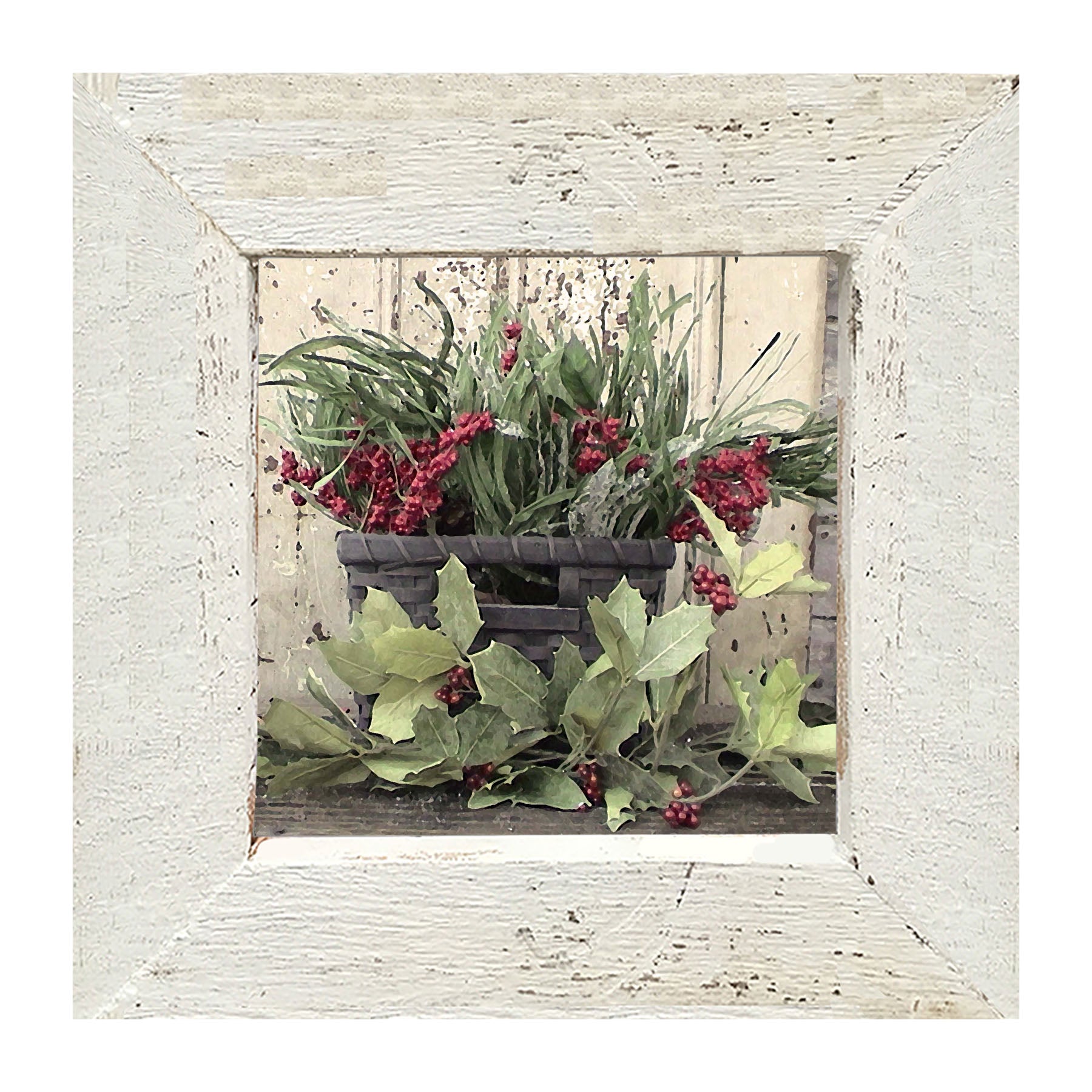 Berry Basket with Holly - Framed art