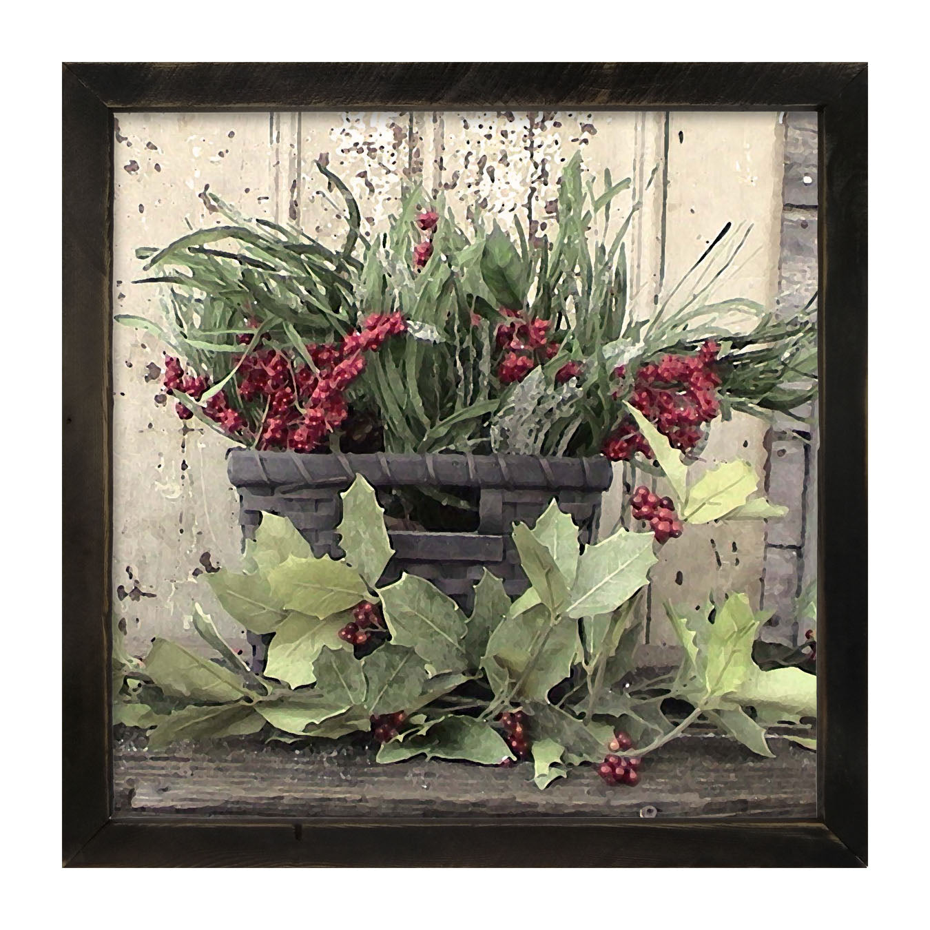 Berry Basket with Holly - Framed art