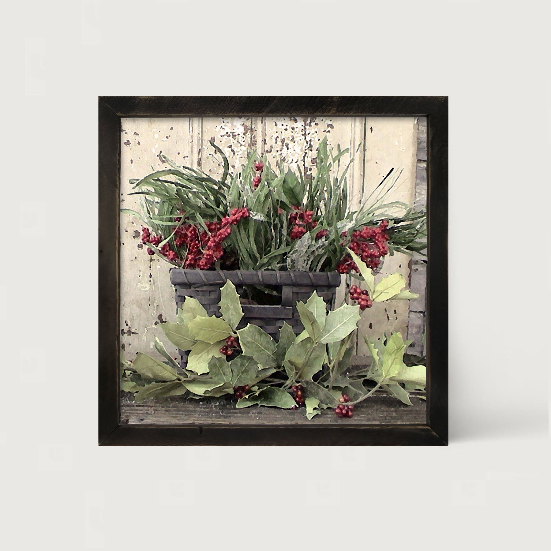 Berry Basket with Holly - Framed art